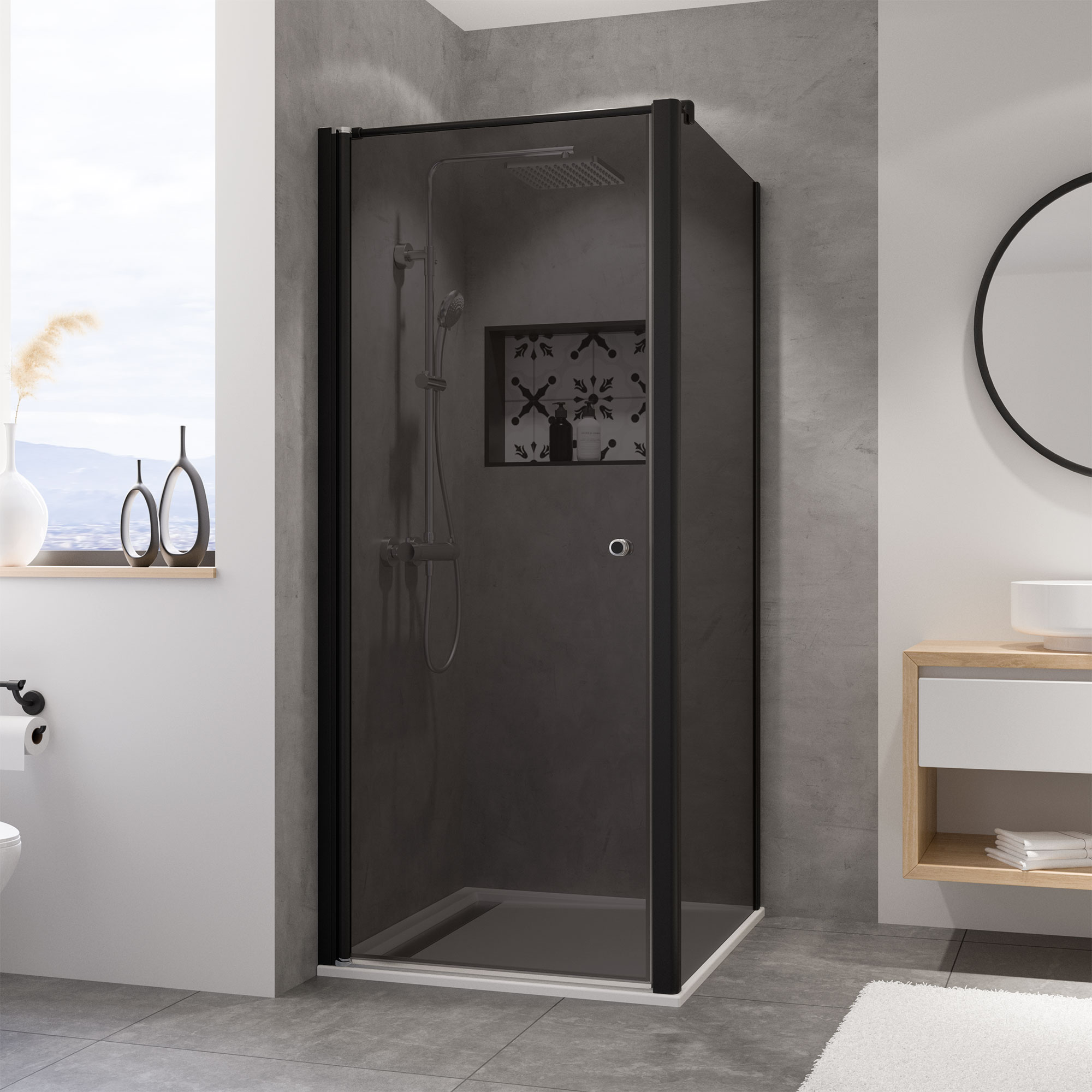 Breuer Seitenwand 'Elana 6' für Drehtür, Schwarz matt, Grau getönt, 80 cm