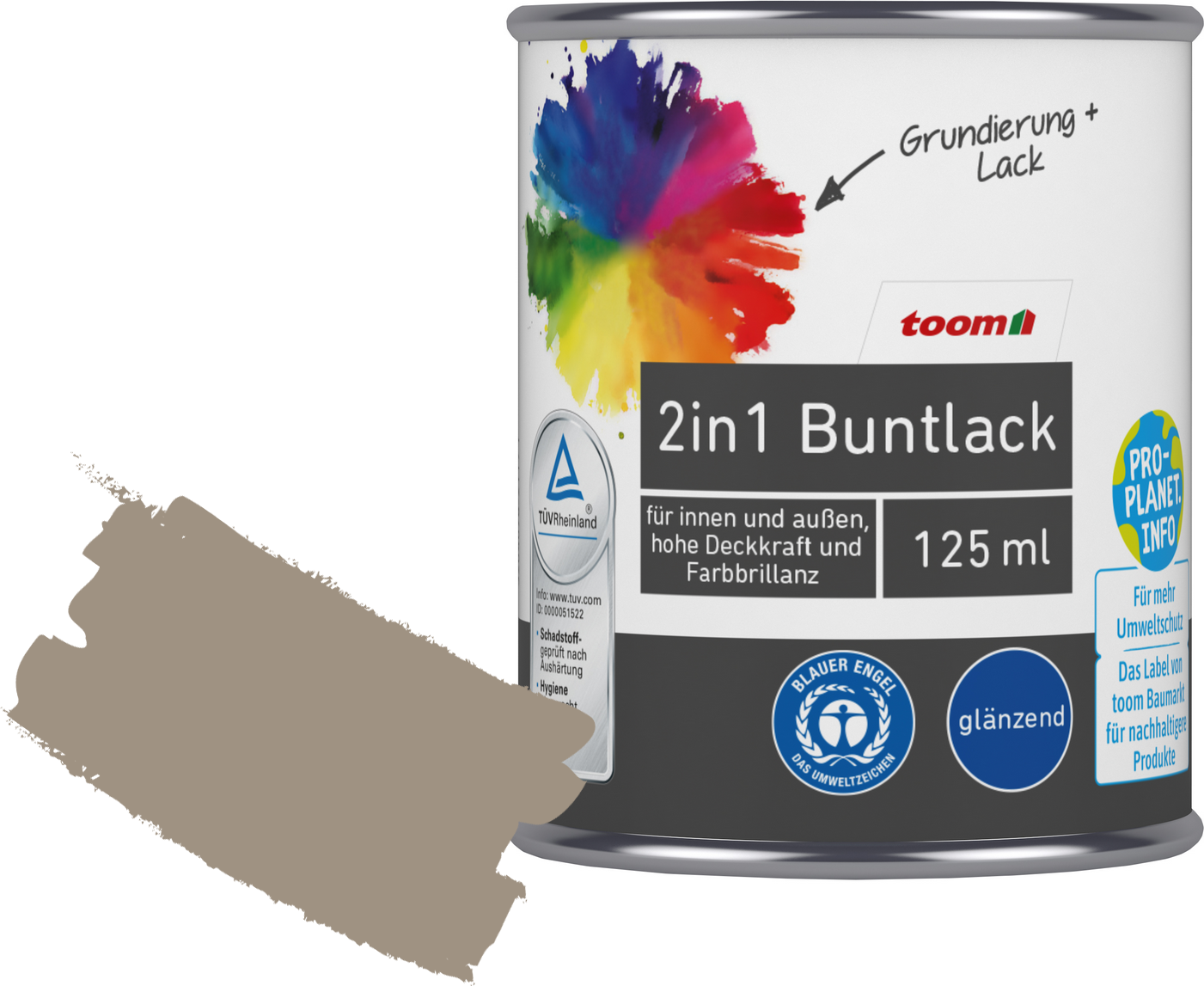 Thumbnail - toom 2in1 Buntlack 'Treibholz' hellbraun glänzend 125 ml