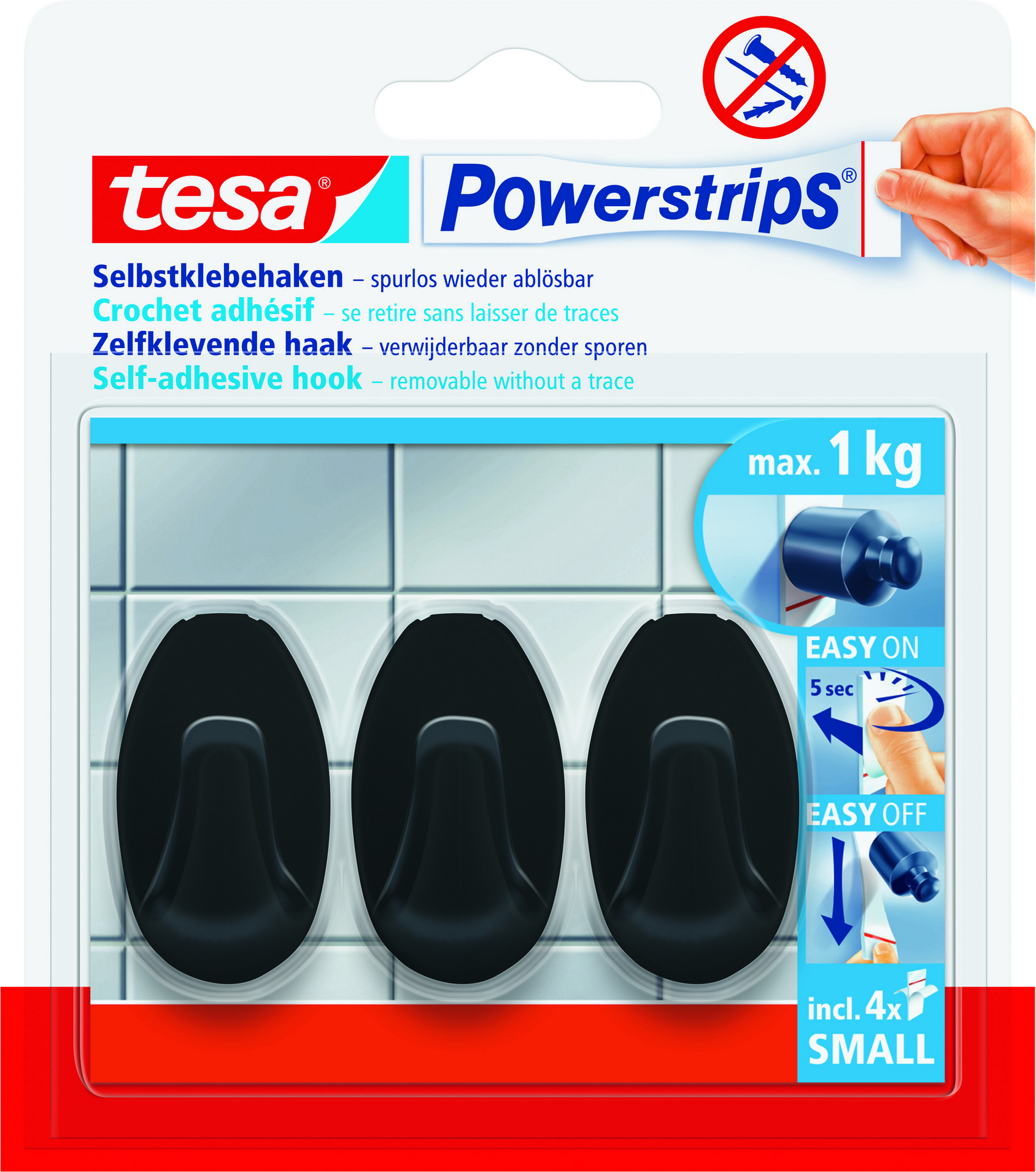 Haken 'Powerstrips' schwarz oval selbstklebend