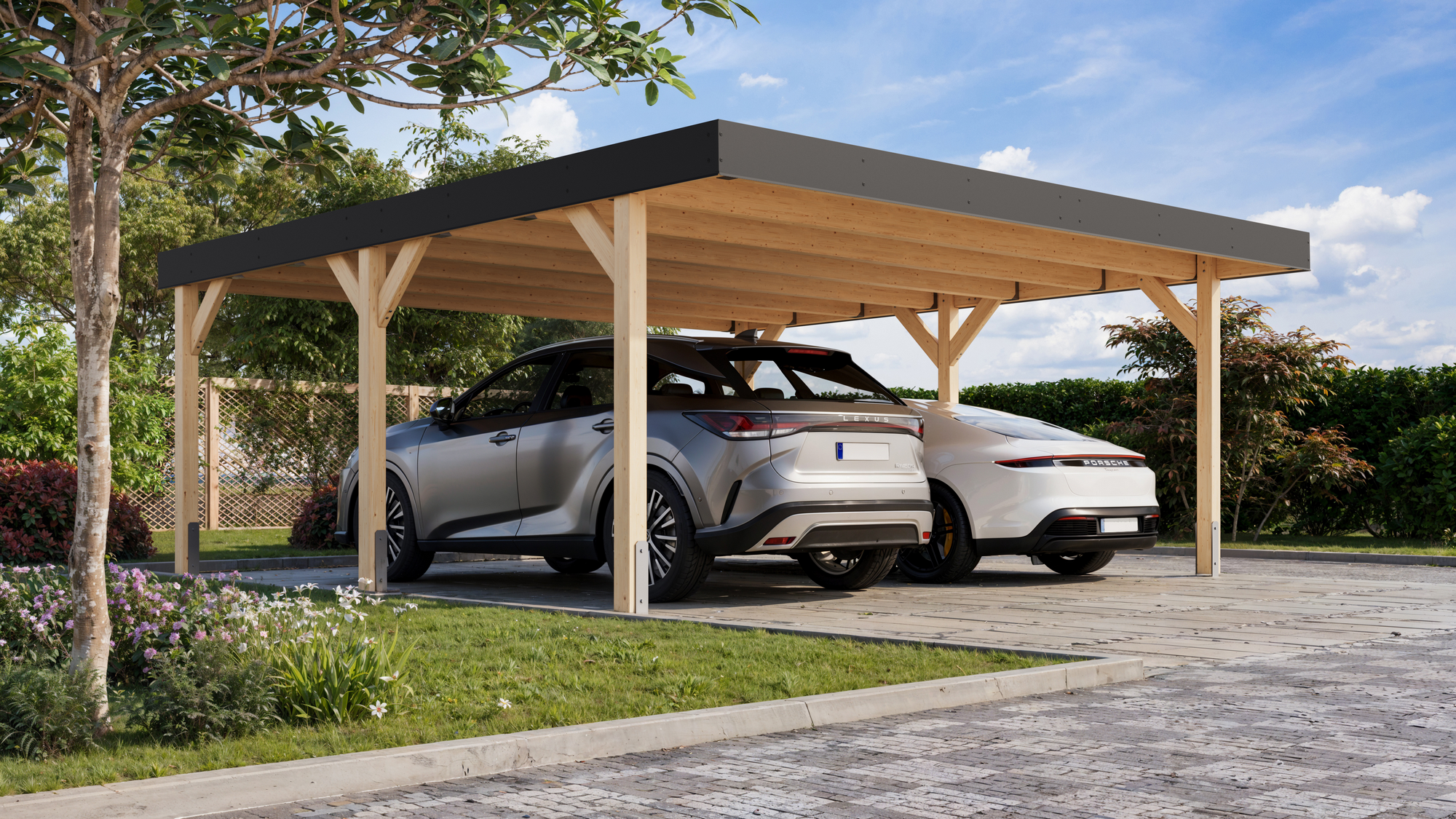 Karibu Doppelcarport 'Elmo 1' Leimholz naturbelassen 558 x 246,5 x 576,5 cm