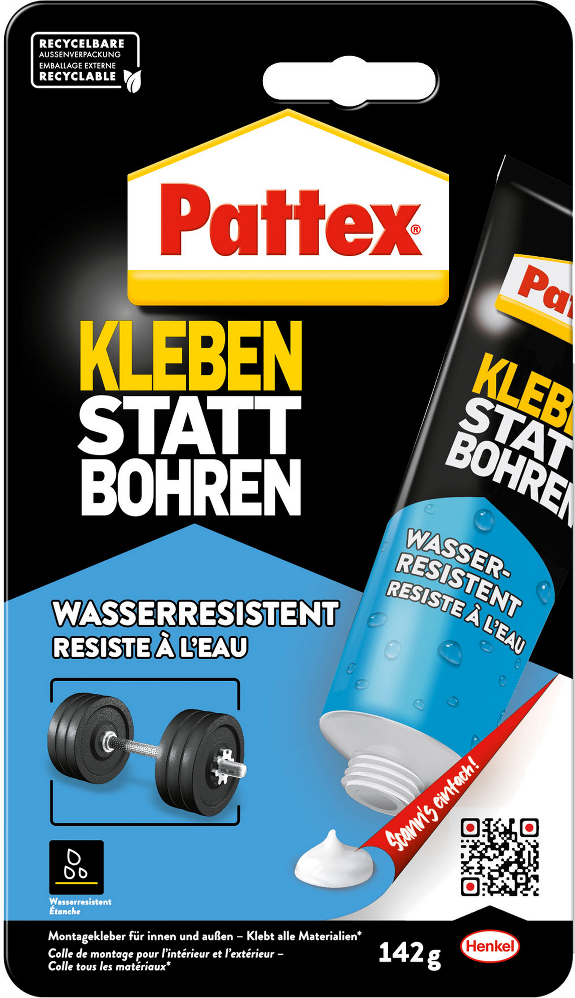 Pattex Montagekleber 'Kleben statt Bohren Wasserresistent' weiß 142 g