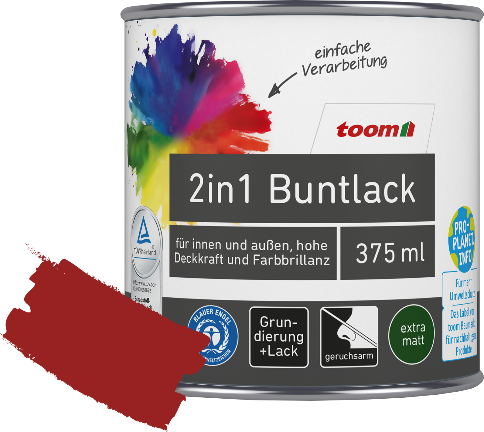 toom 2in1 Buntlack 'Mohnblume' feuerrot matt 375 ml