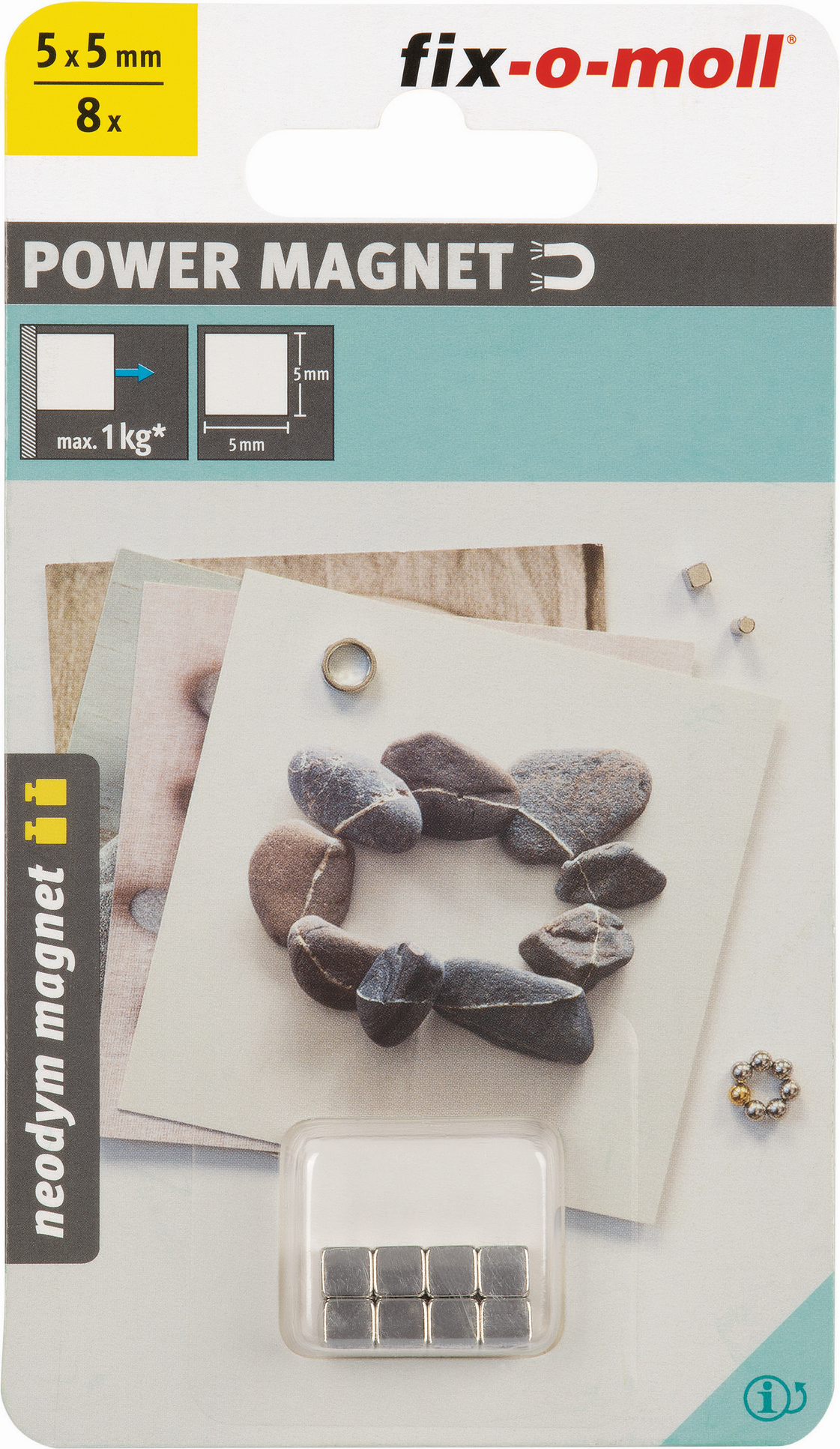 Fix-o-moll Magnetwürfel 'Neodym' silbern 5 x 5 mm, 8 Stück