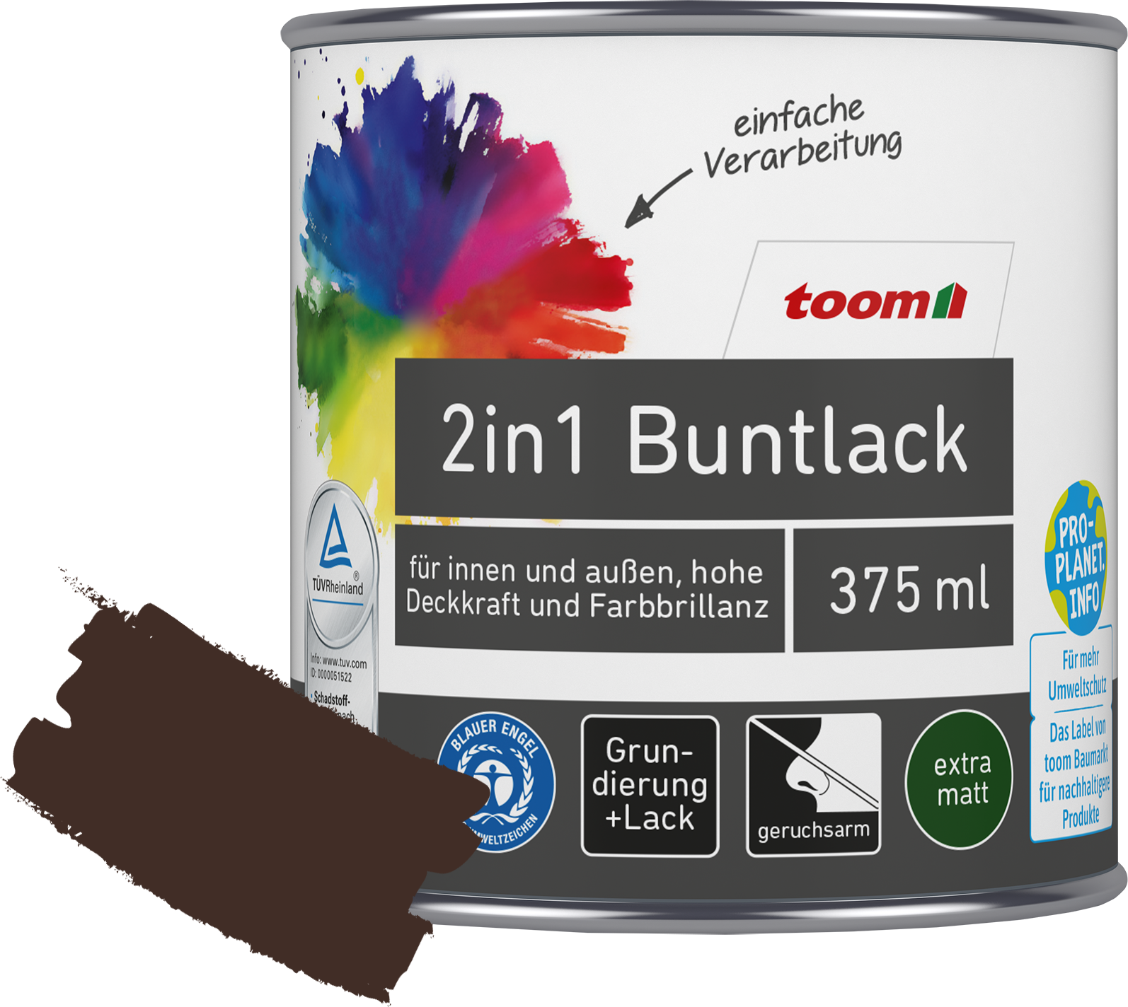 Thumbnail - toom 2in1 Buntlack 'Edelbraun' schokobraun matt 375 ml