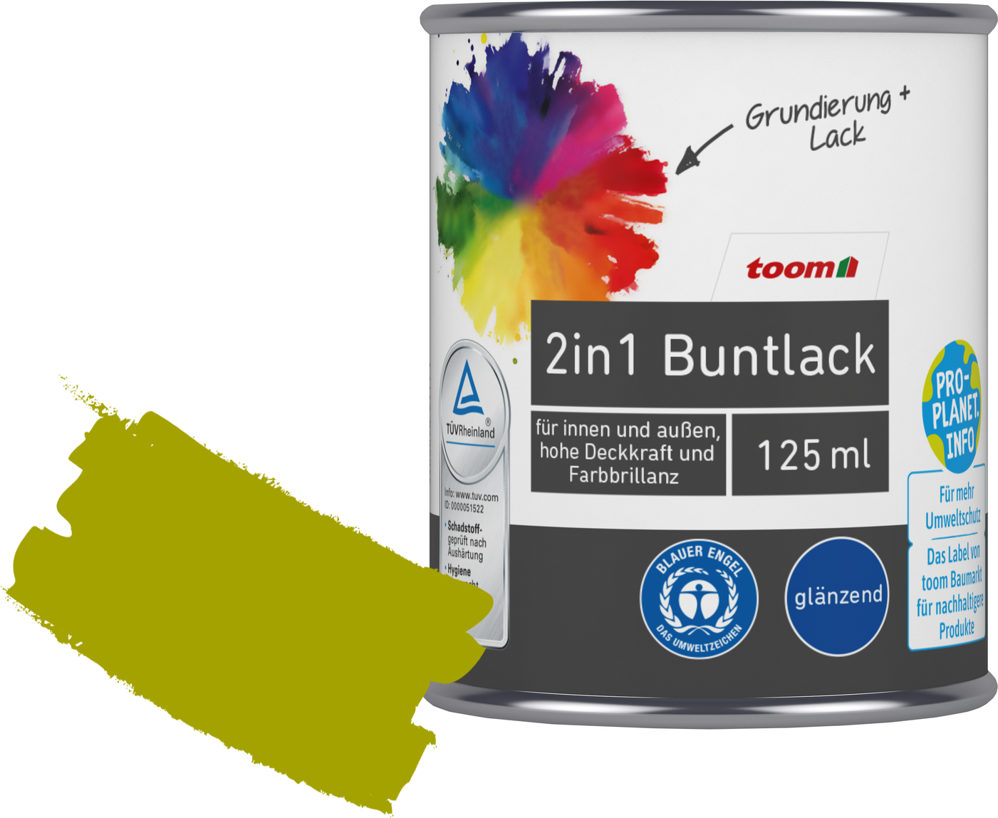 Thumbnail - toom 2in1 Buntlack 'Frühlingswiese' limettengrün glänzend 125 ml