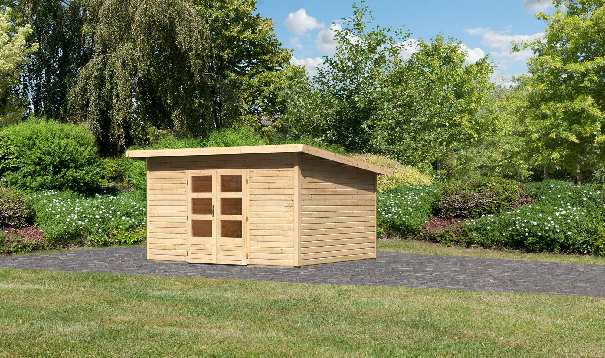 Karibu Gartenhaus 'Fortheim 4' Fichtenholz naturbelassen 229,5 x 369 x 309 cm