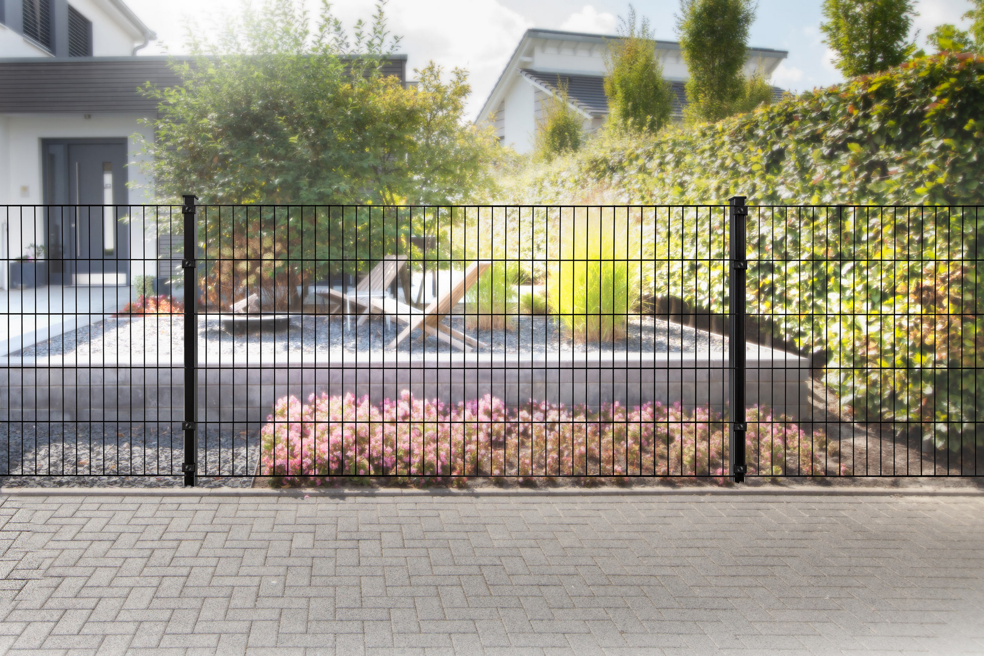 deutsche zauntechnik Doppelstabmattenzaun-Set 'Blacky' schwarz 2200 x 100 cm