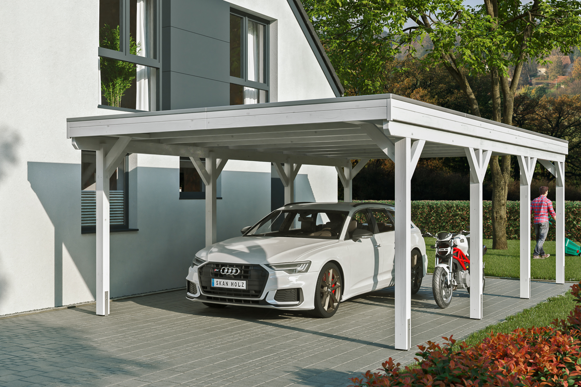 Thumbnail - SKAN HOLZ Einzelcarport 'Grunewald' 427 x 796 cm weiß mit Aluminiumdach