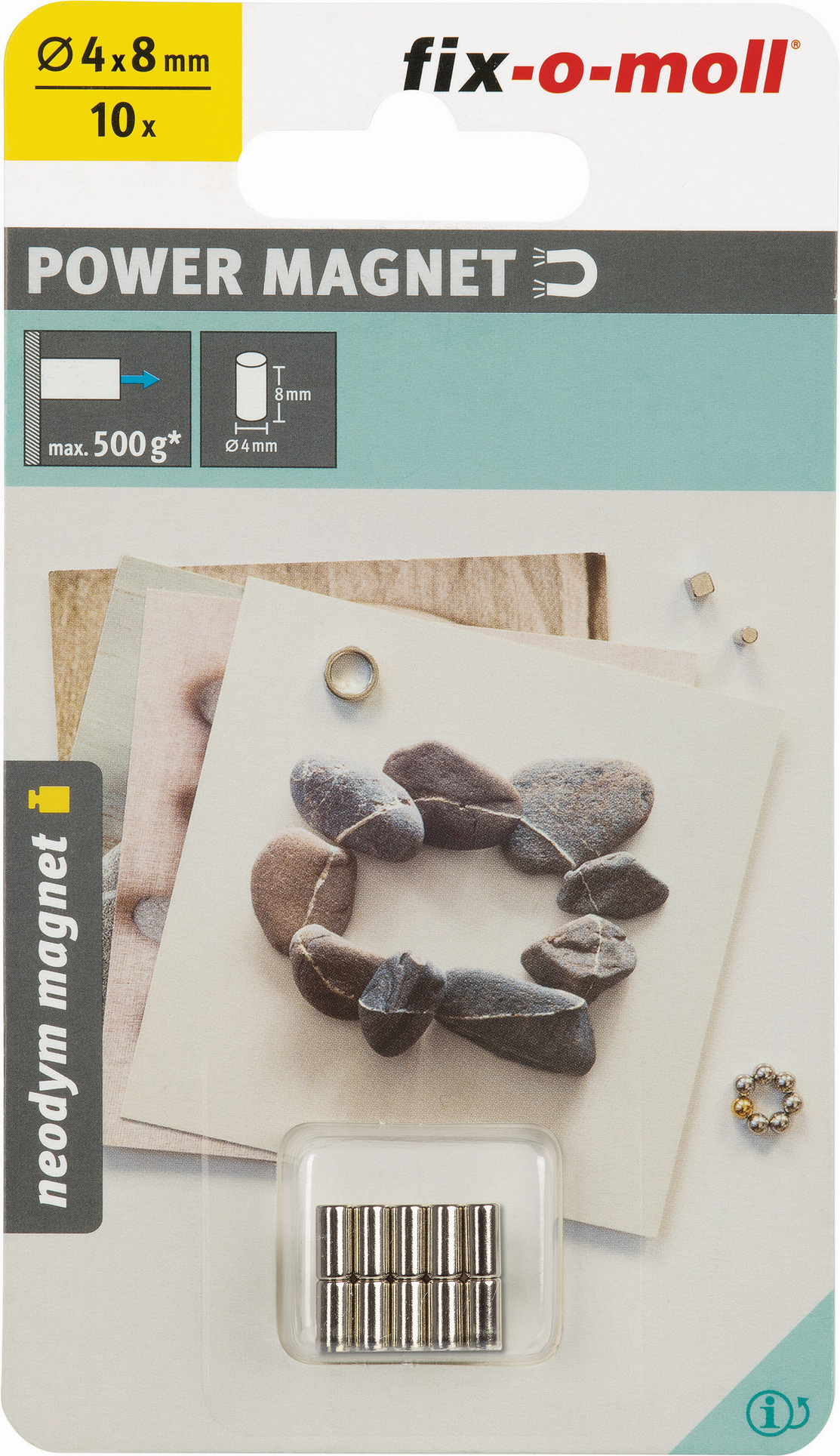 Fix-o-moll Magnetzylinder 'Neodym' silbern Ø 4 x 8 mm, 10 Stück