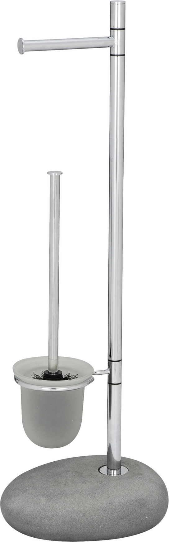Wenko Stand WC-Garnitur 'Pepple Stone' 2-in-1 chromfarben/grau mit Glaseinsatz