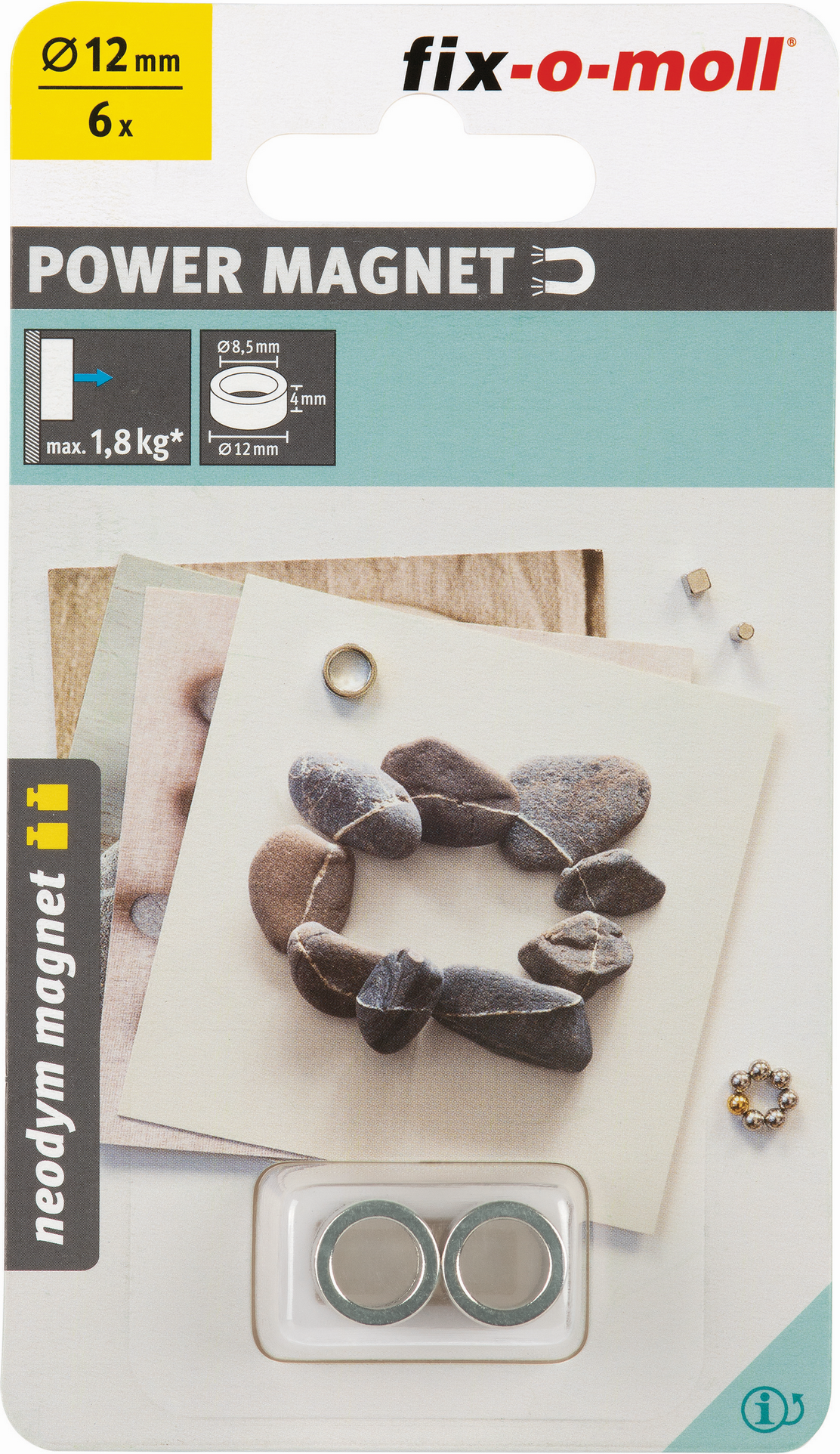 Fix-o-moll Magnetring 'Neodym' silbern Ø 12 x 4 mm, 6 Stück