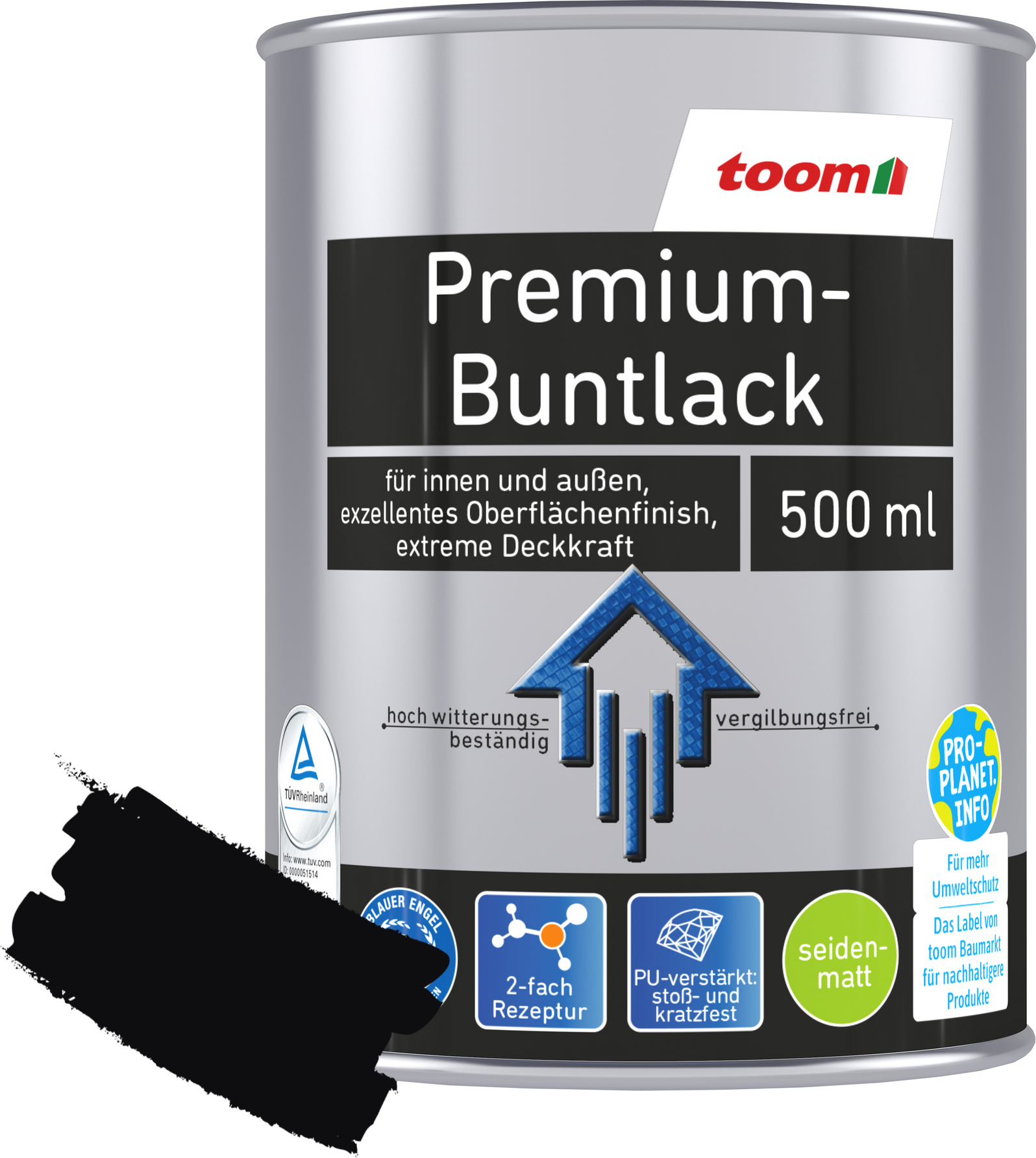toom Premium-Buntlack tiefschwarz seidenmatt 500 ml