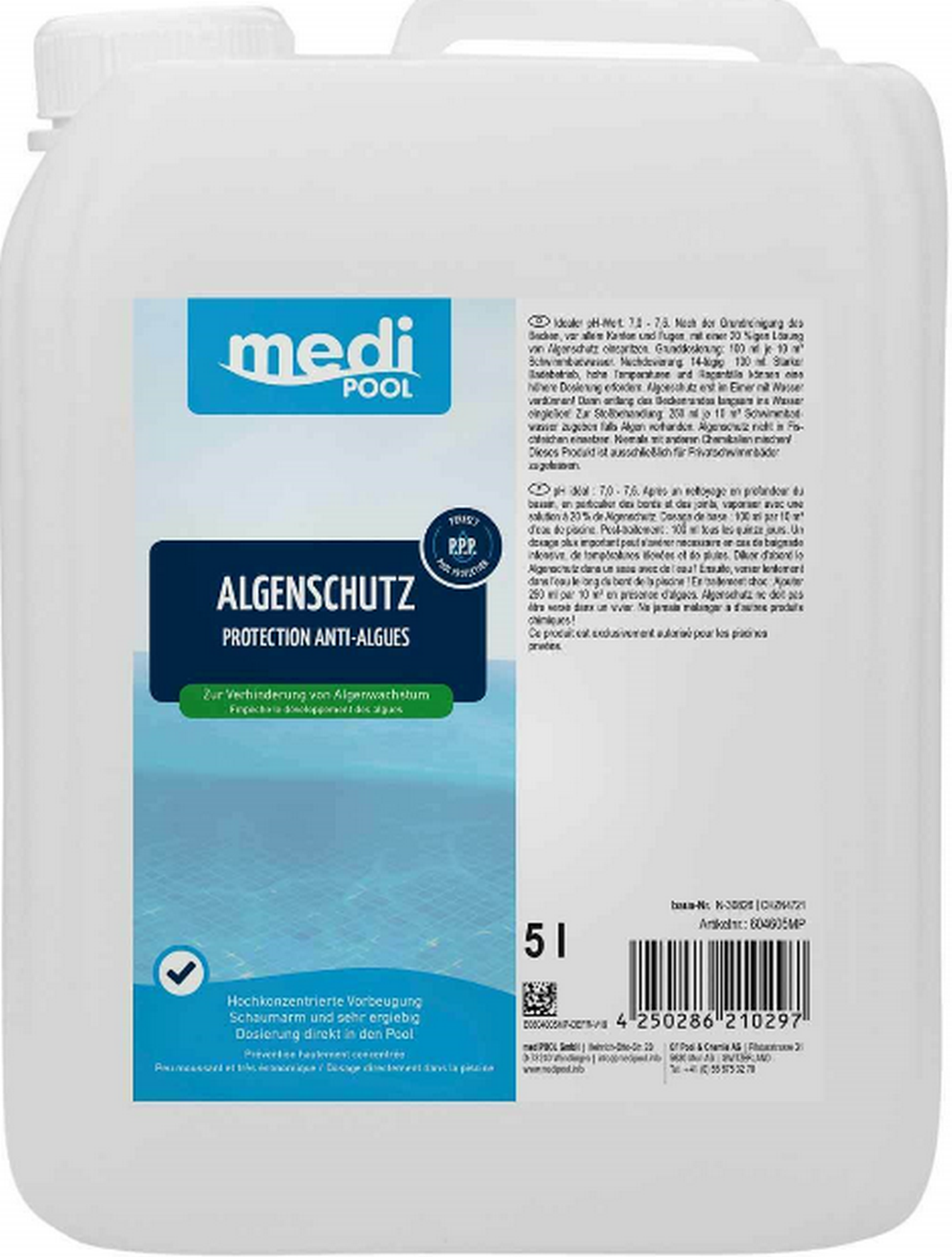 Thumbnail - mediPOOL Algenschutz schaumarm 5 Liter hochkonzentriert, für die Poolpflege