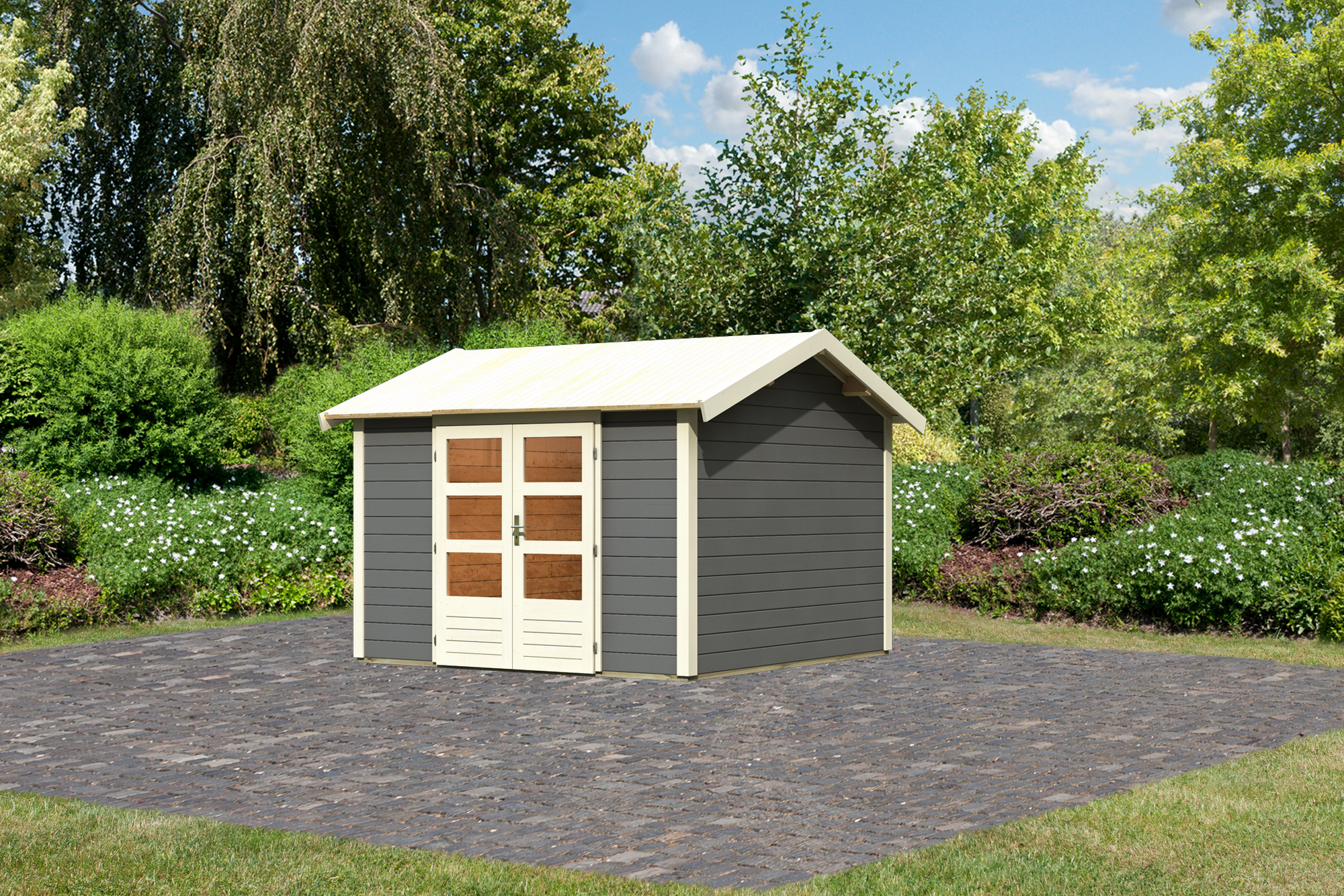 Karibu Gartenhaus 'Mylau 7' 304 x 304 x 250 cm terragrau