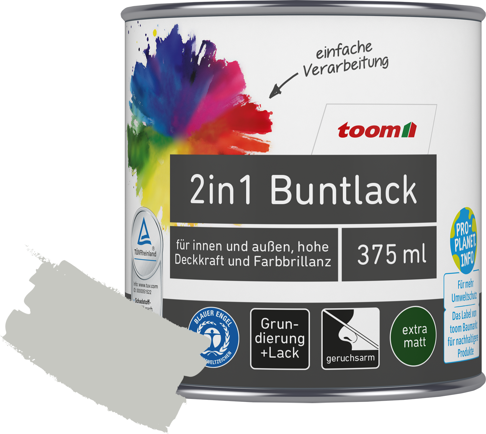 Thumbnail - toom 2in1 Buntlack 'Mondschein' lichtgrau matt 375 ml