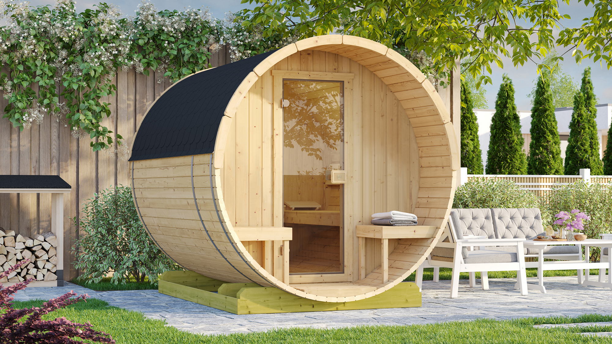 Thumbnail - Weka Fasssauna '198' natur Glastür 210,5 x 255,5 x 217,5 cm, ohne Ofen