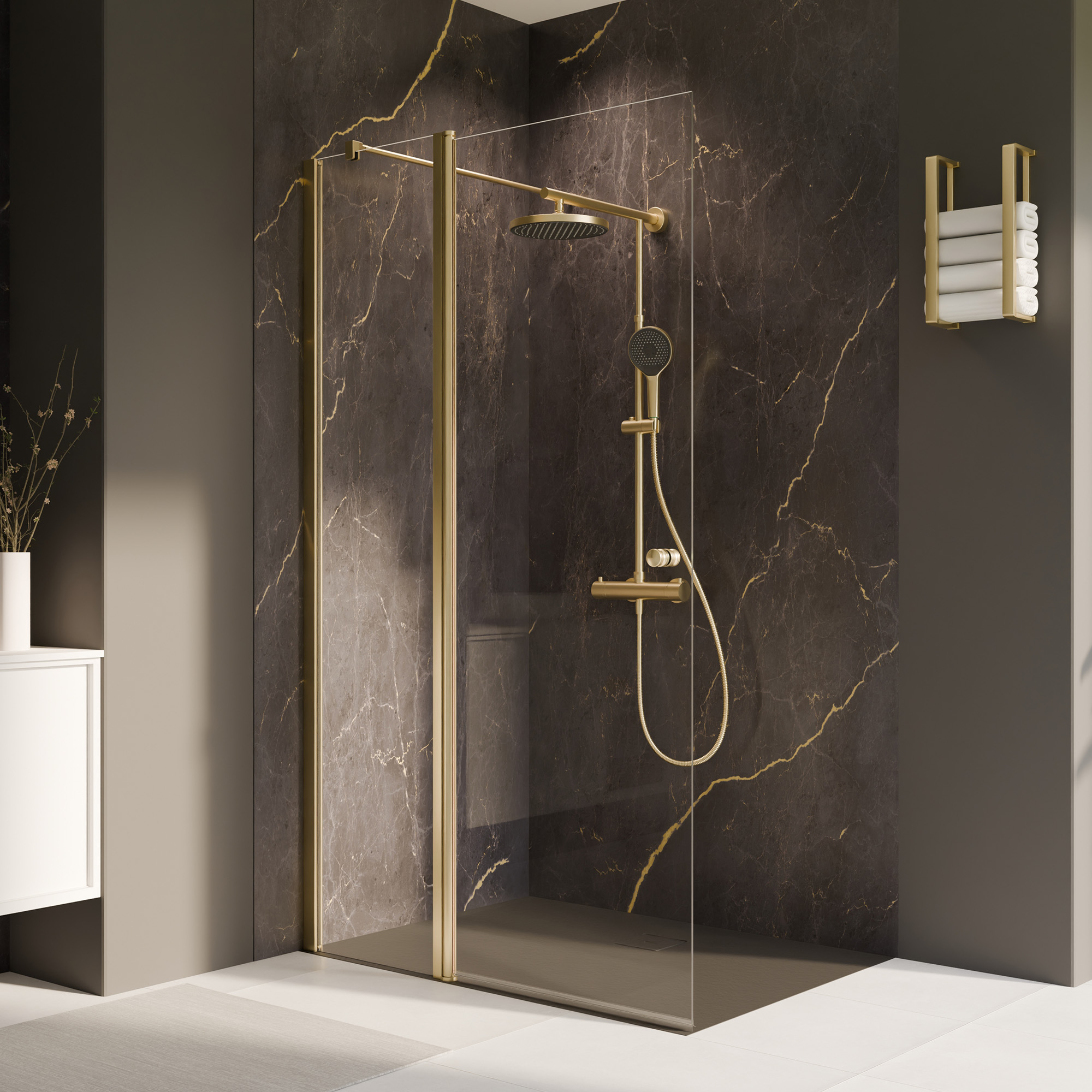 Thumbnail - Breuer Duschwand 'Elana 2.0' mit beweglichem Element, links, goldfarben, 140 x 200 cm