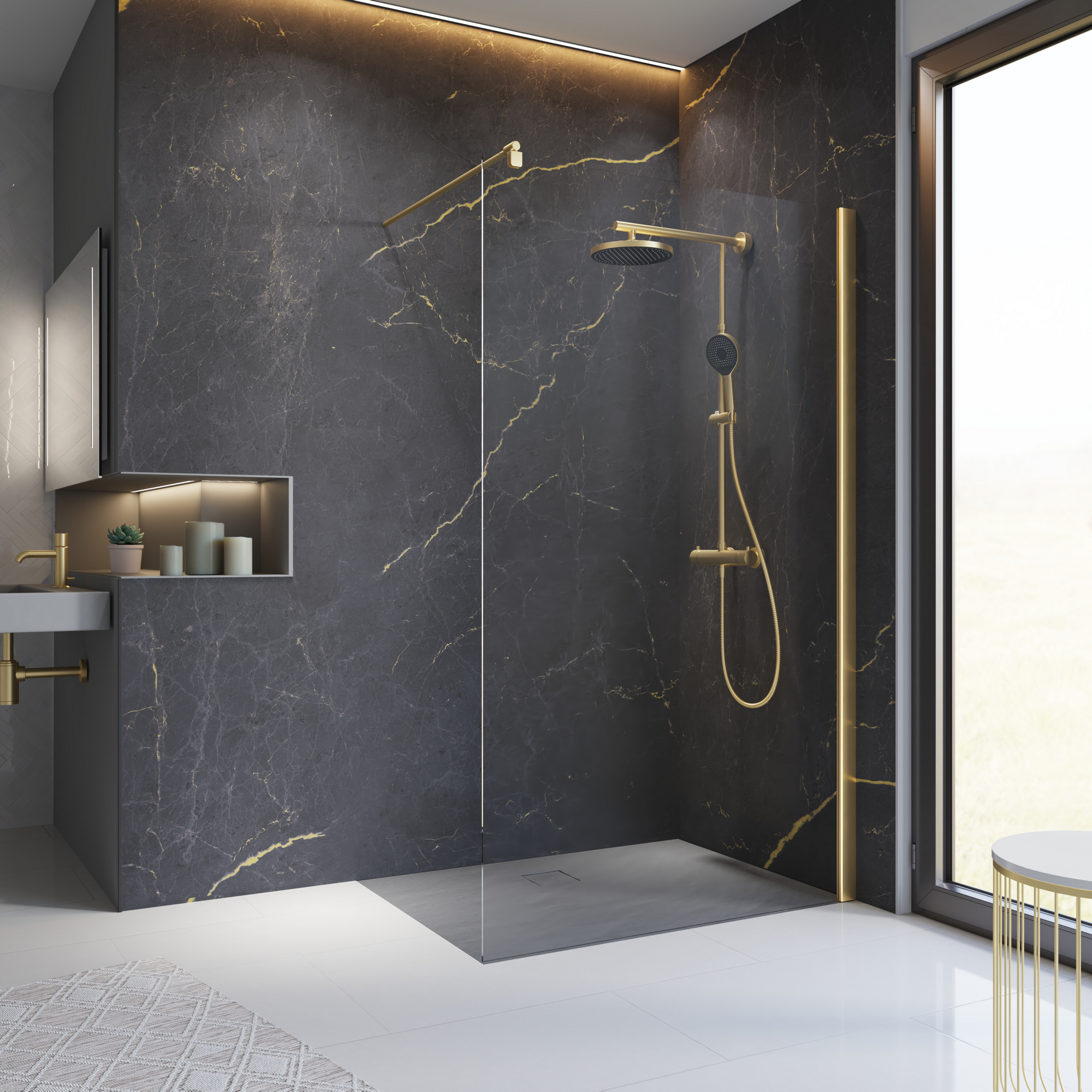 Thumbnail - Schulte Walk-In-Duschwand 'Alexa Style 2.0' Goldoptik 200 x 100 cm