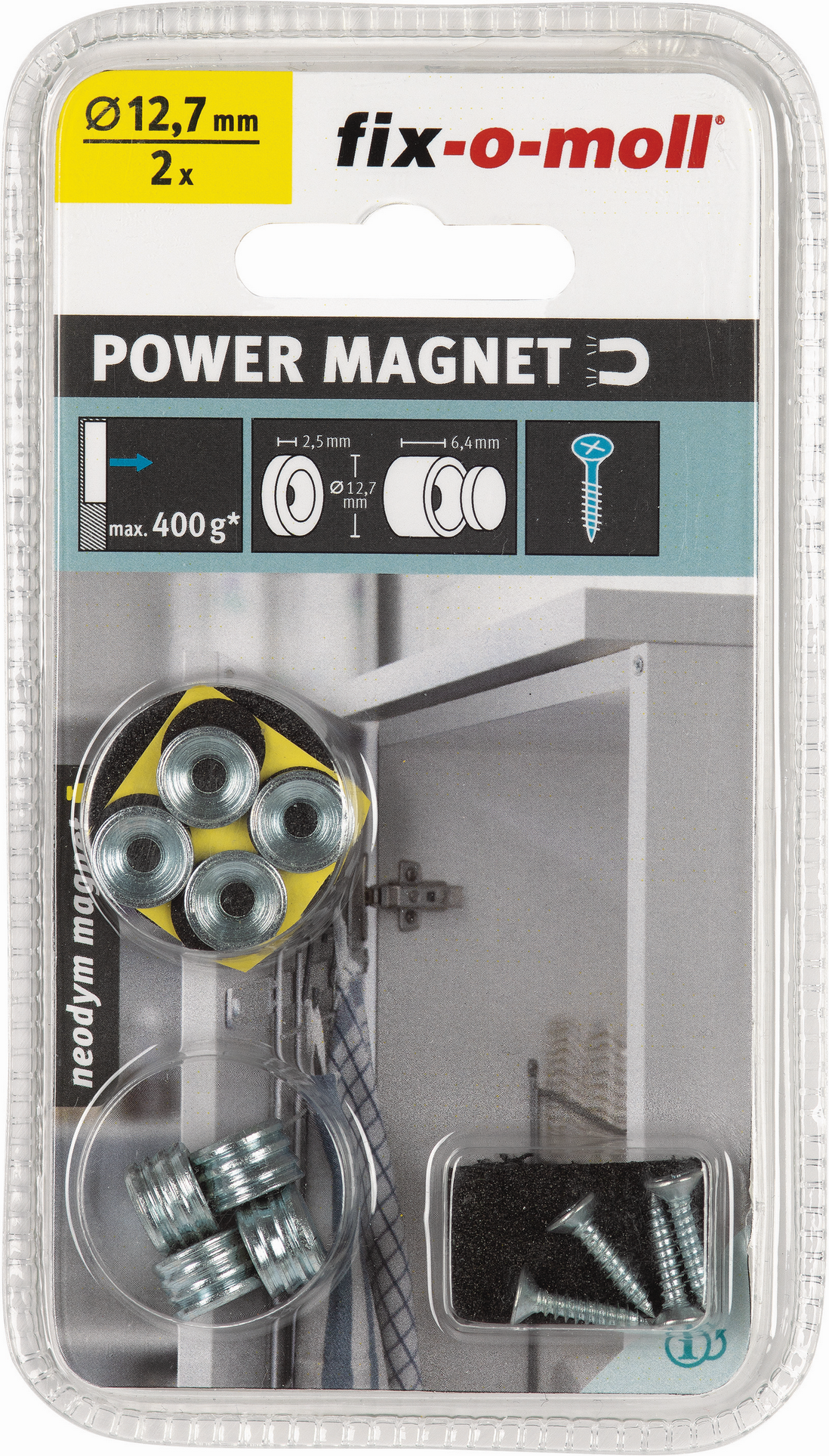 Fix-o-moll Magnetschnäpper 'Neodym' silbern Ø 9,7 x 6,4 mm, 4 Stück