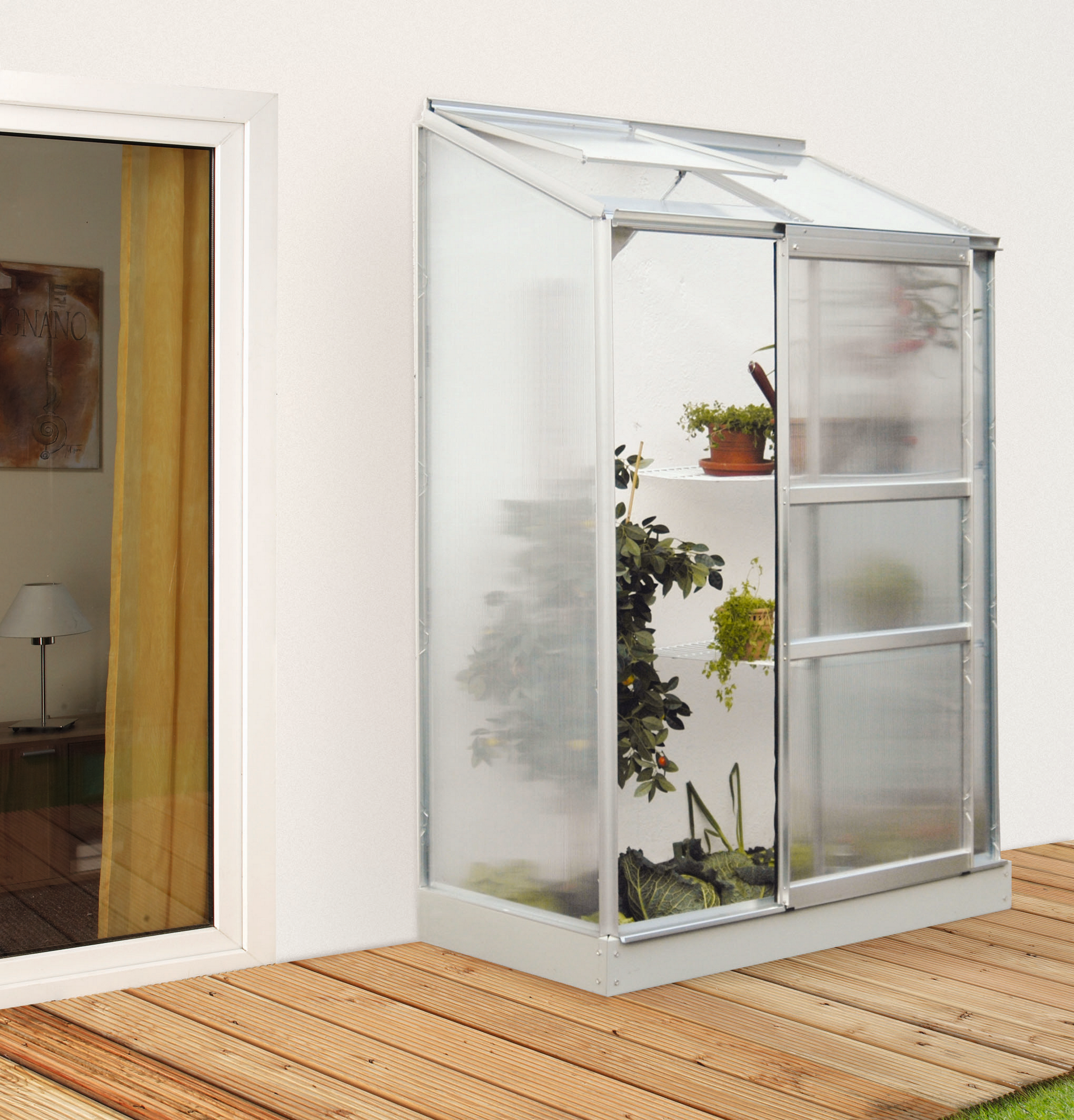 Vitavia Anlehngewächshaus 'Ida 900' 130 x 65 cm mit 4 mm Hohlkammerplatten silbern