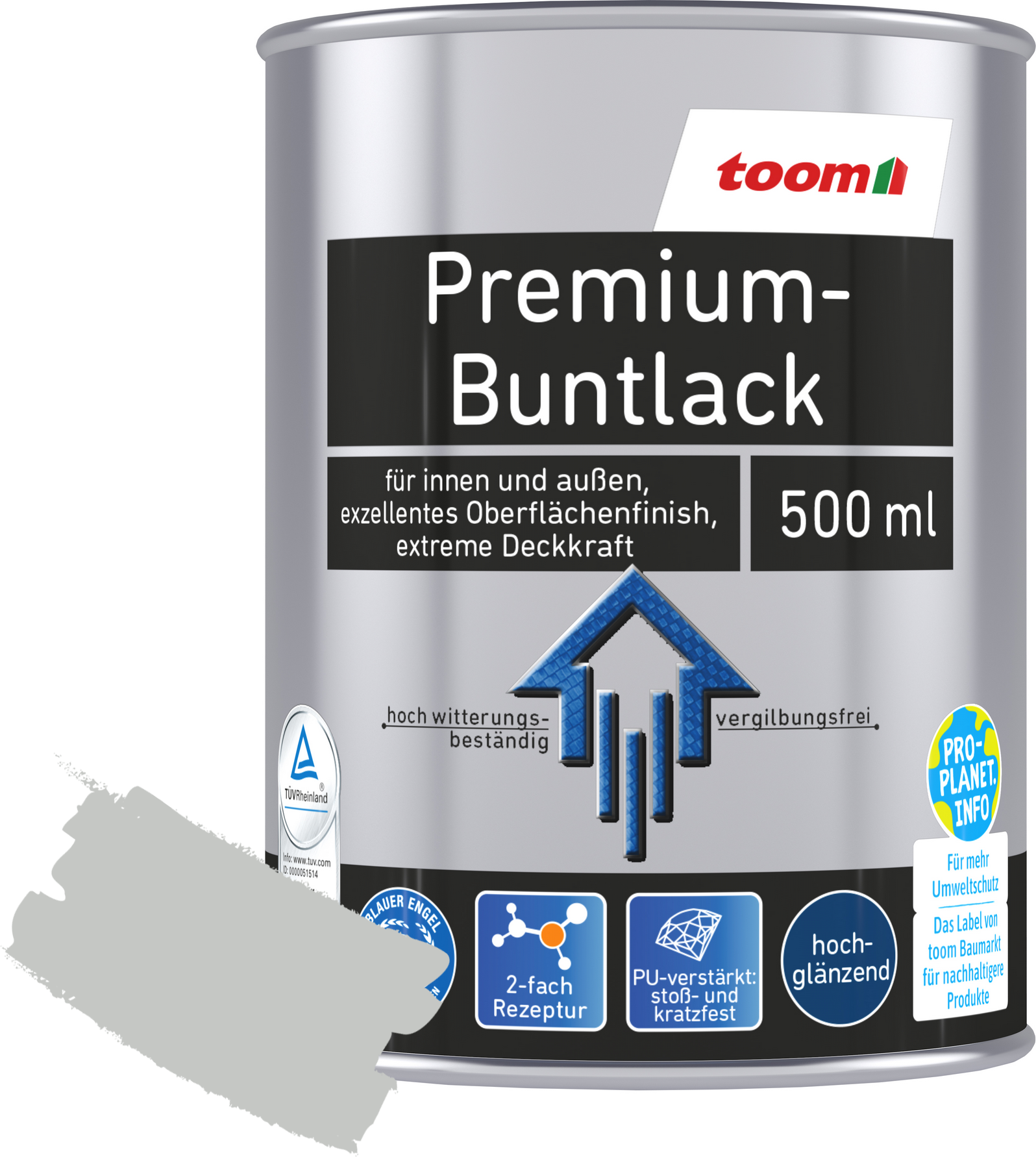 toom Premium-Buntlack lichtgrau glänzend 500 ml