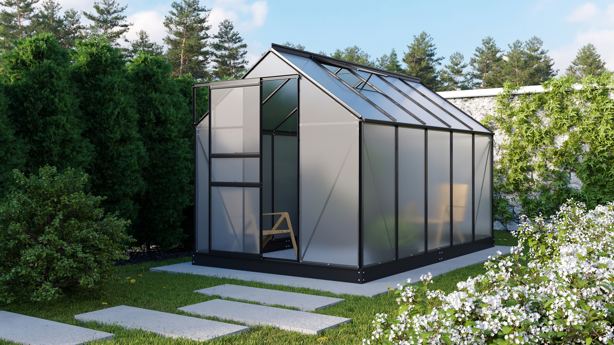 Vitavia Gewächshaus 'Planet 6200' 192,2 x 316,6 cm mit 6 mm Hohlkammerplatten schwarz