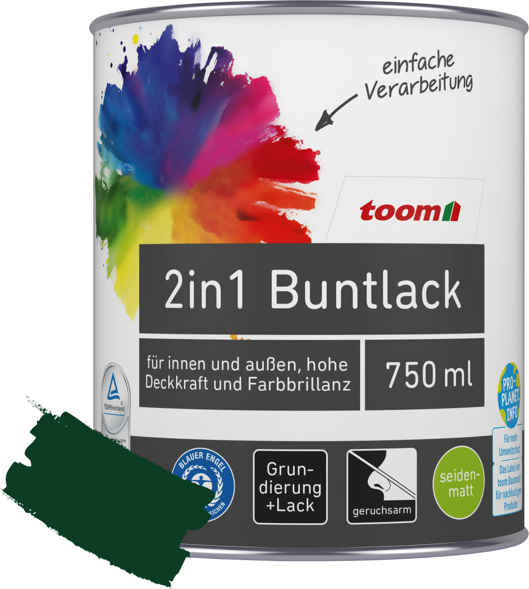 Thumbnail - toom 2in1 Buntlack 'Morgentau' moosgrün seidenmatt 750 ml