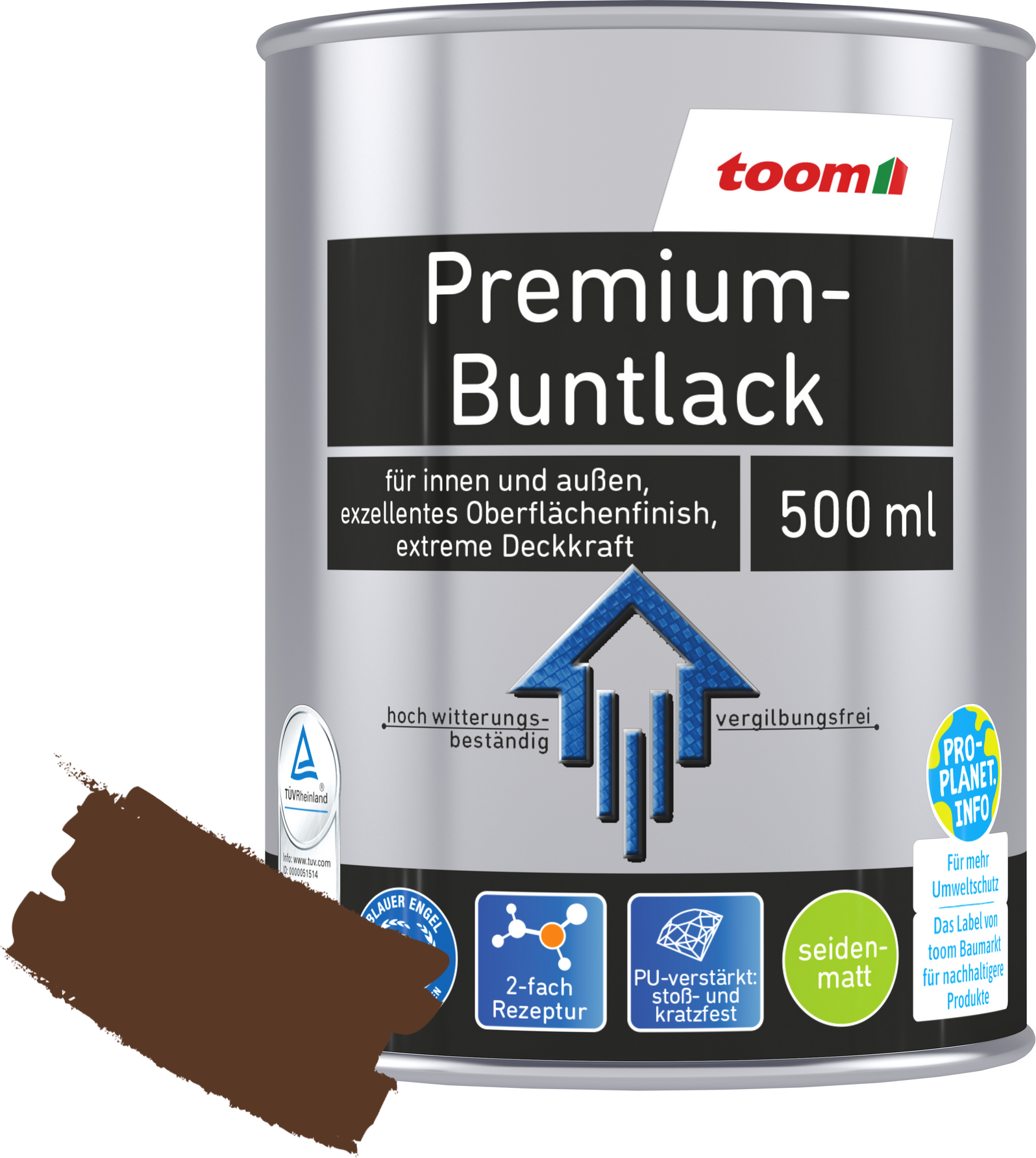 toom Premium-Buntlack nussbraun seidenmatt 500 ml