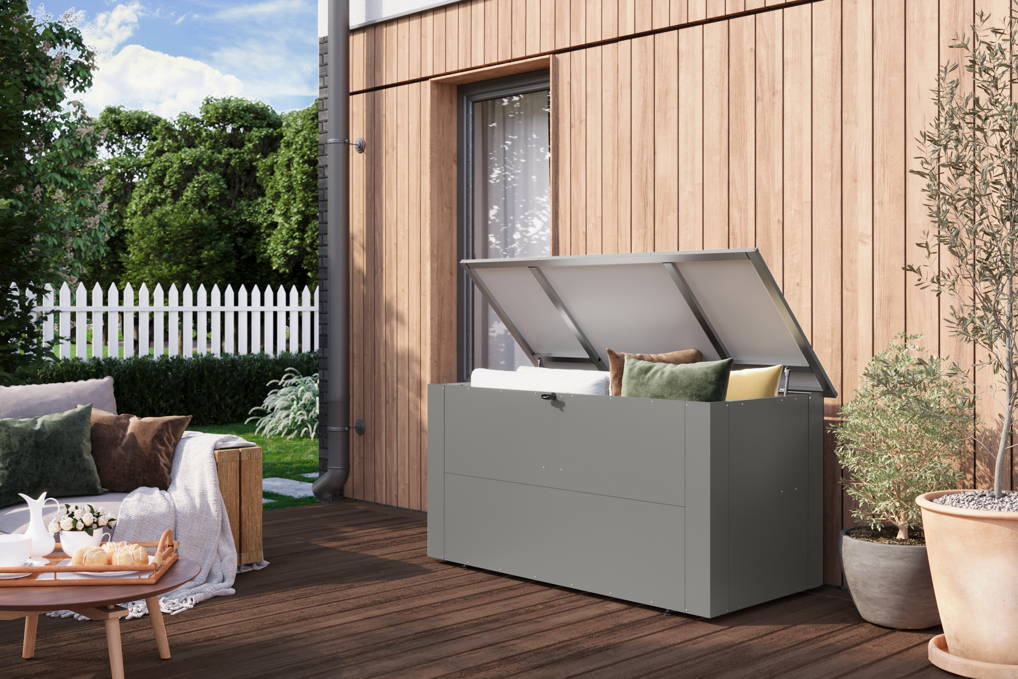 Karibu Garten-Aufbewahrungsbox 'Meissa 2' graualuminium 176 x 79 x 95 cm