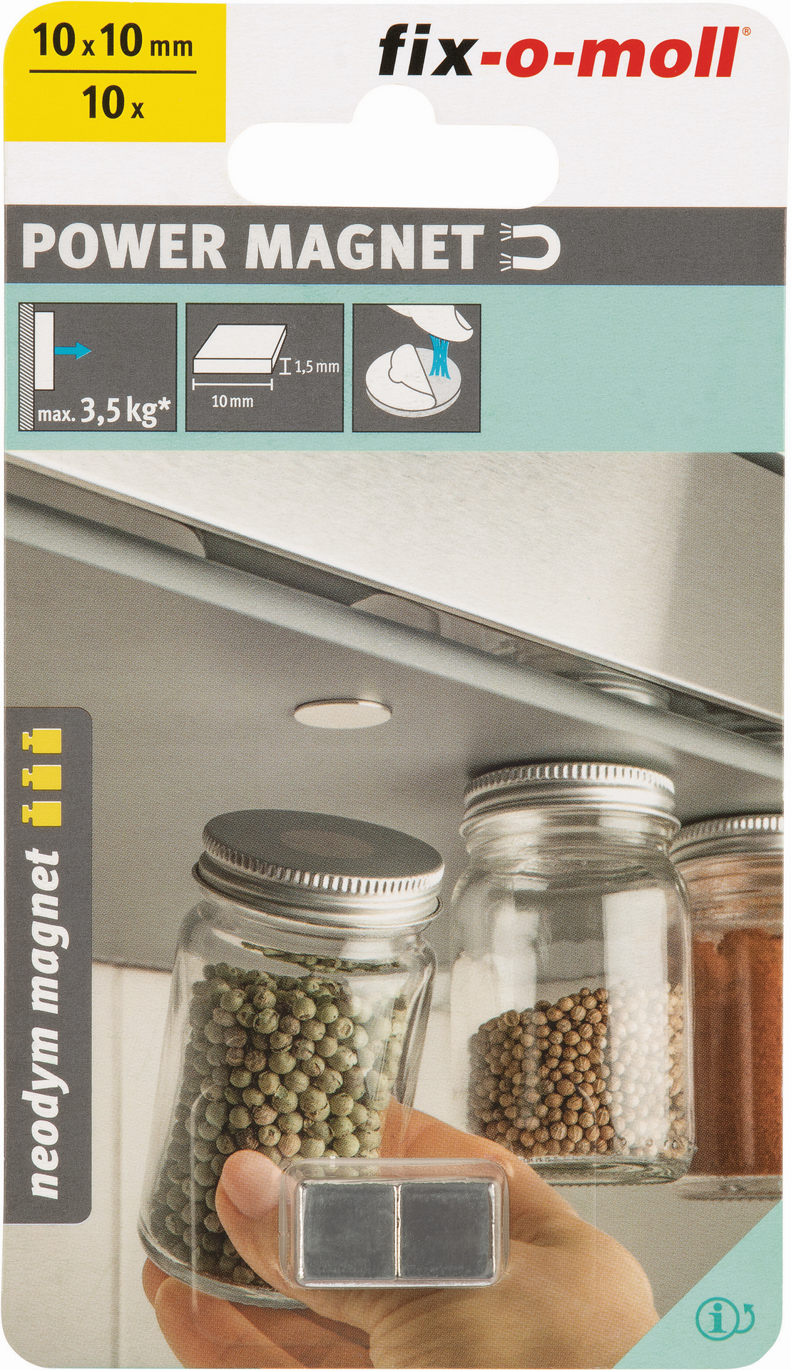 Fix-o-moll Magnetquader 'Neodym' silbern selbstklebend 10 x 10 x 1,5 mm, 10 Stück