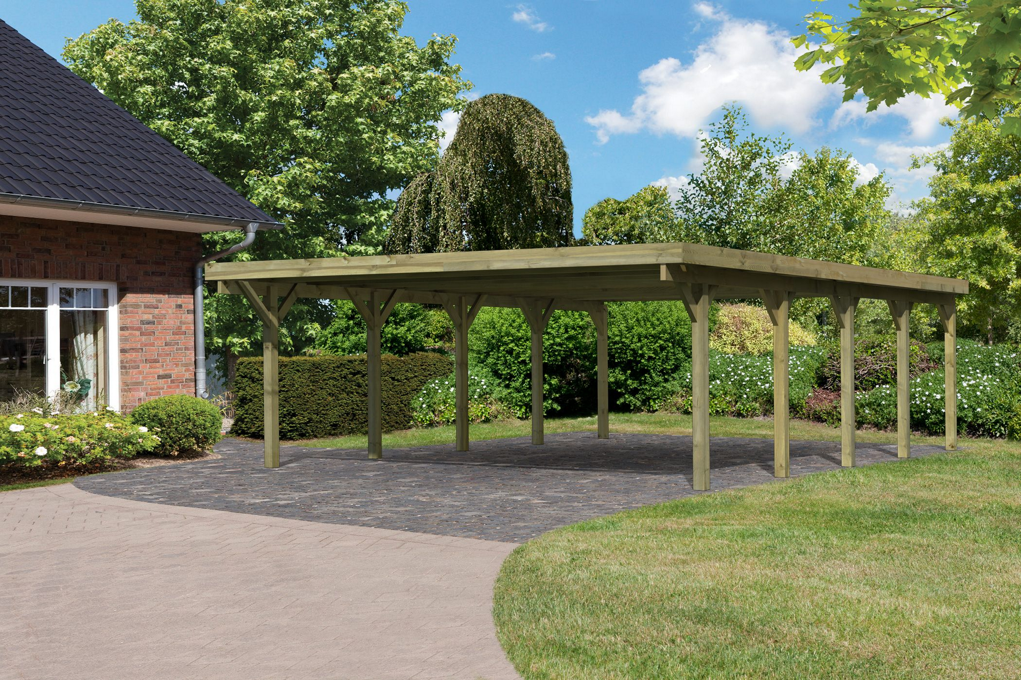 Karibu Doppelcarport 'Carlos 3' Kiefer PVC-Dach 860 x 598 x 237 cm