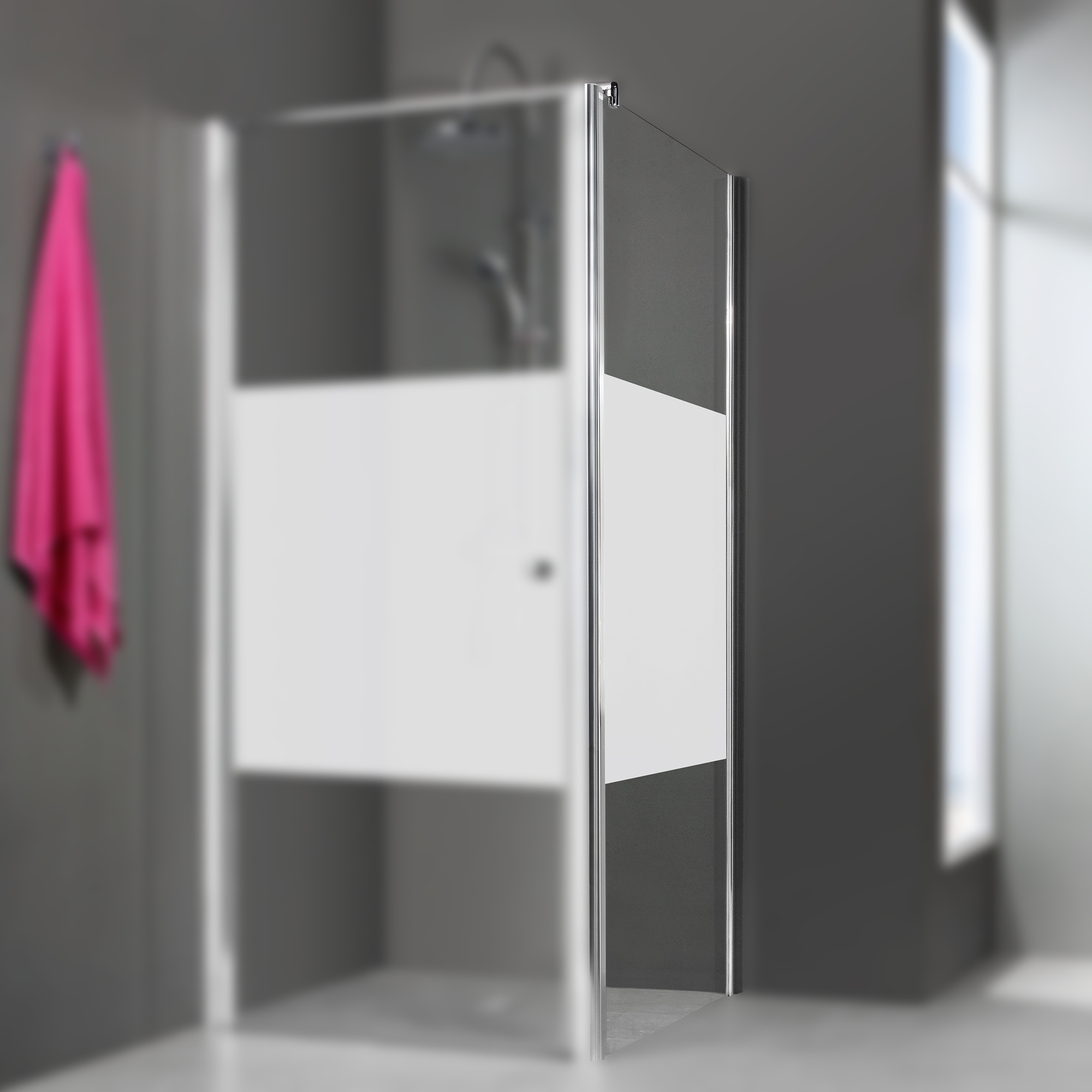 Breuer Seitenwand 'Elana 6' für Dreh- und Pendeltür teilgerahmt, Klarglas silber matt mit Intima-Dekor 90 x 200 cm