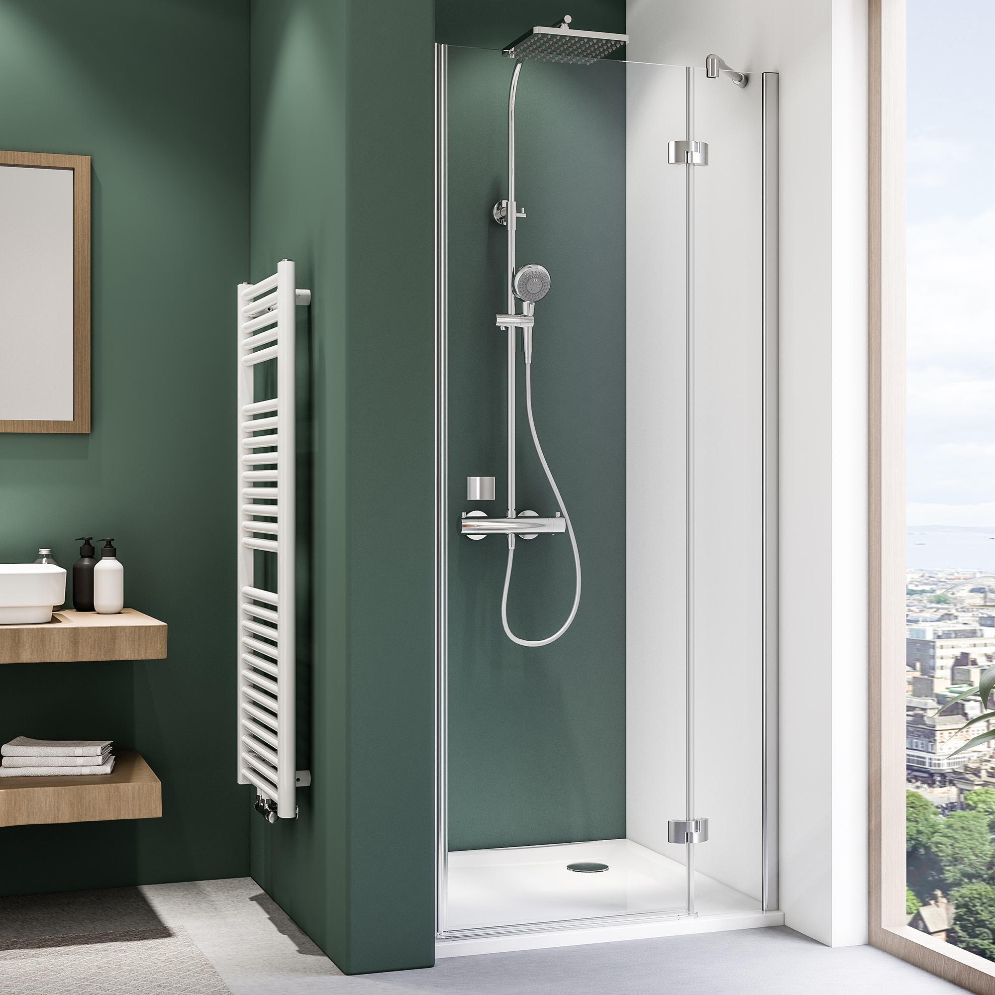 Breuer Drehtür 'Espira' für Nische rechts teilgerahmt Klarglas, verchromt 90 x 195 cm