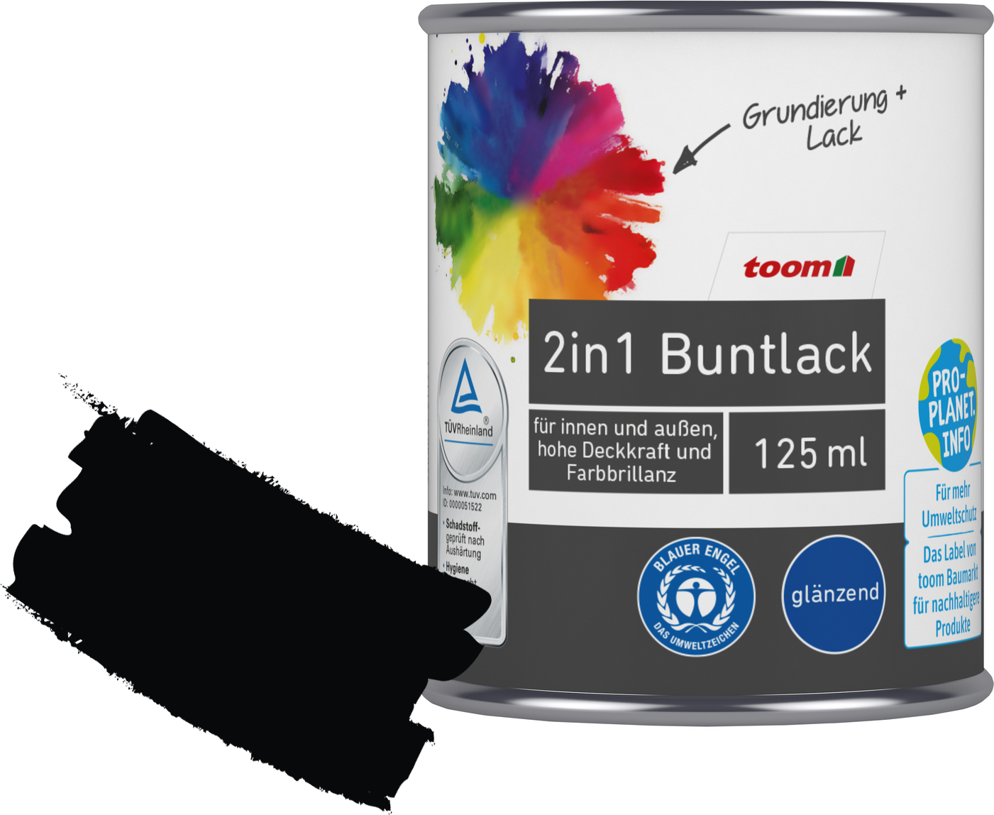 Thumbnail - 2in1 Buntlack 'Mitternacht' tiefschwarz glänzend 125 ml