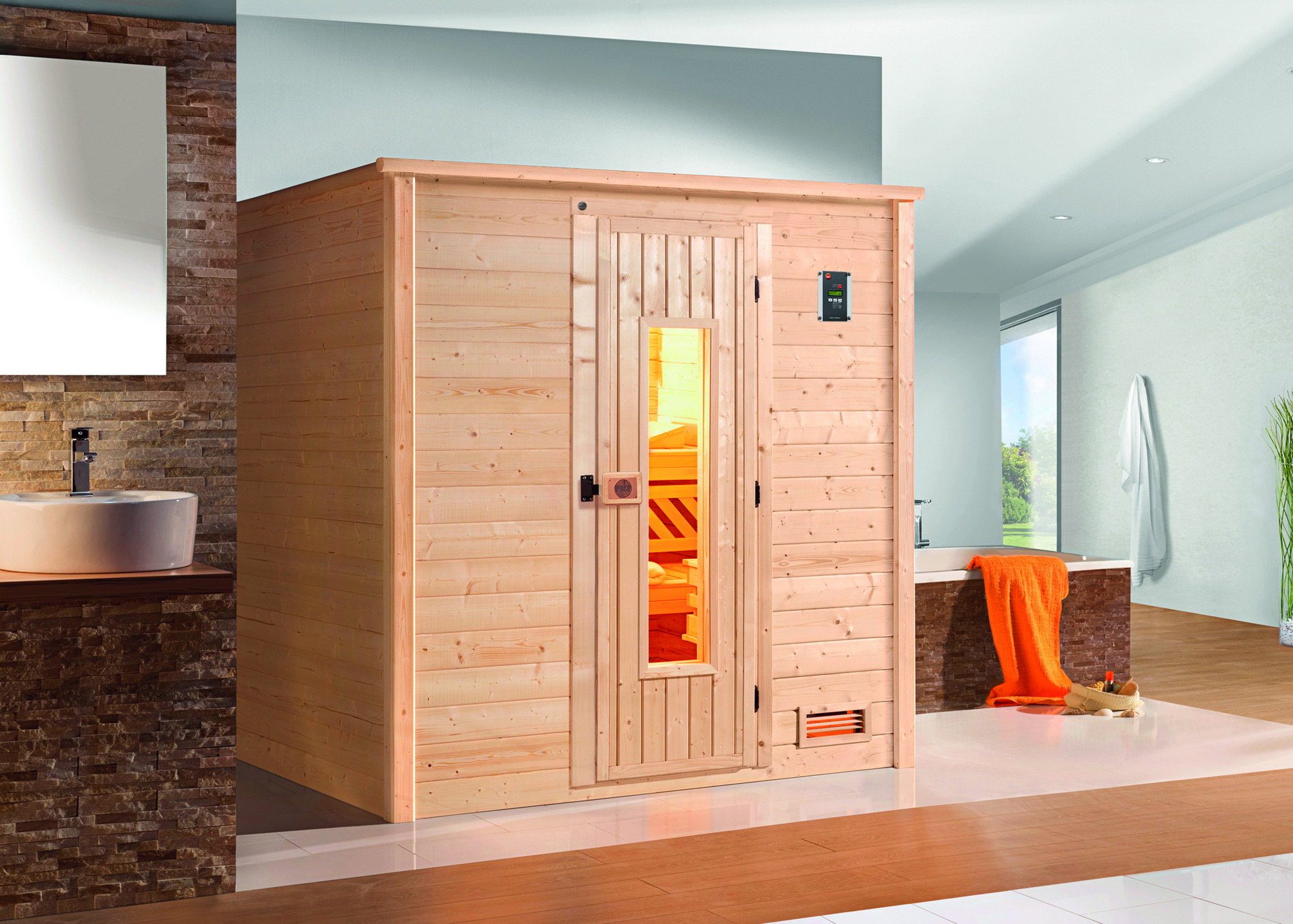 Weka Massivholzsauna 'Bergen' 198 x 148 cm mit Holztür