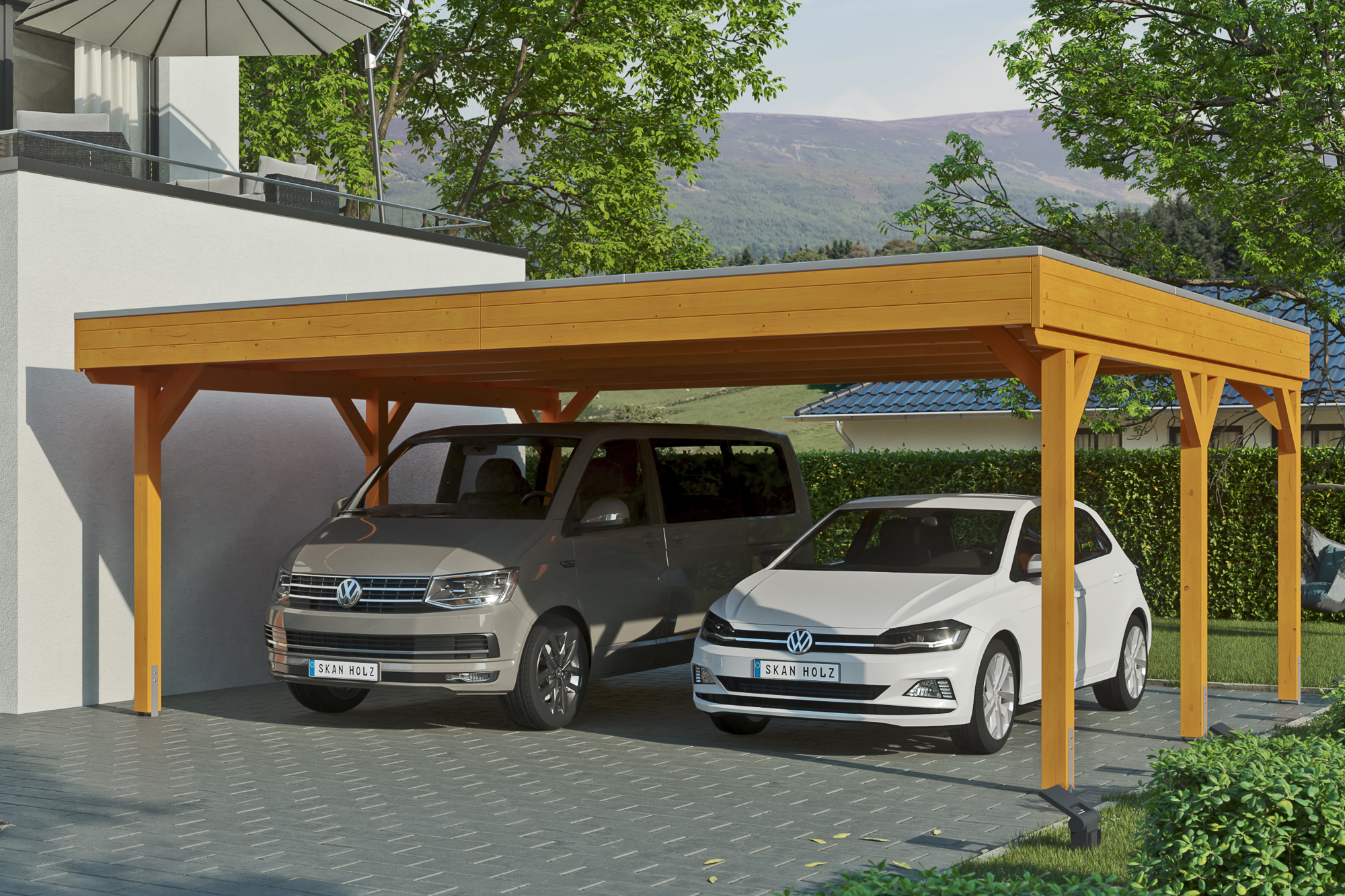 Thumbnail - SKAN HOLZ Doppelcarport 'Grunewald' 622 x 554 cm eichefarben mit EPDM-dach