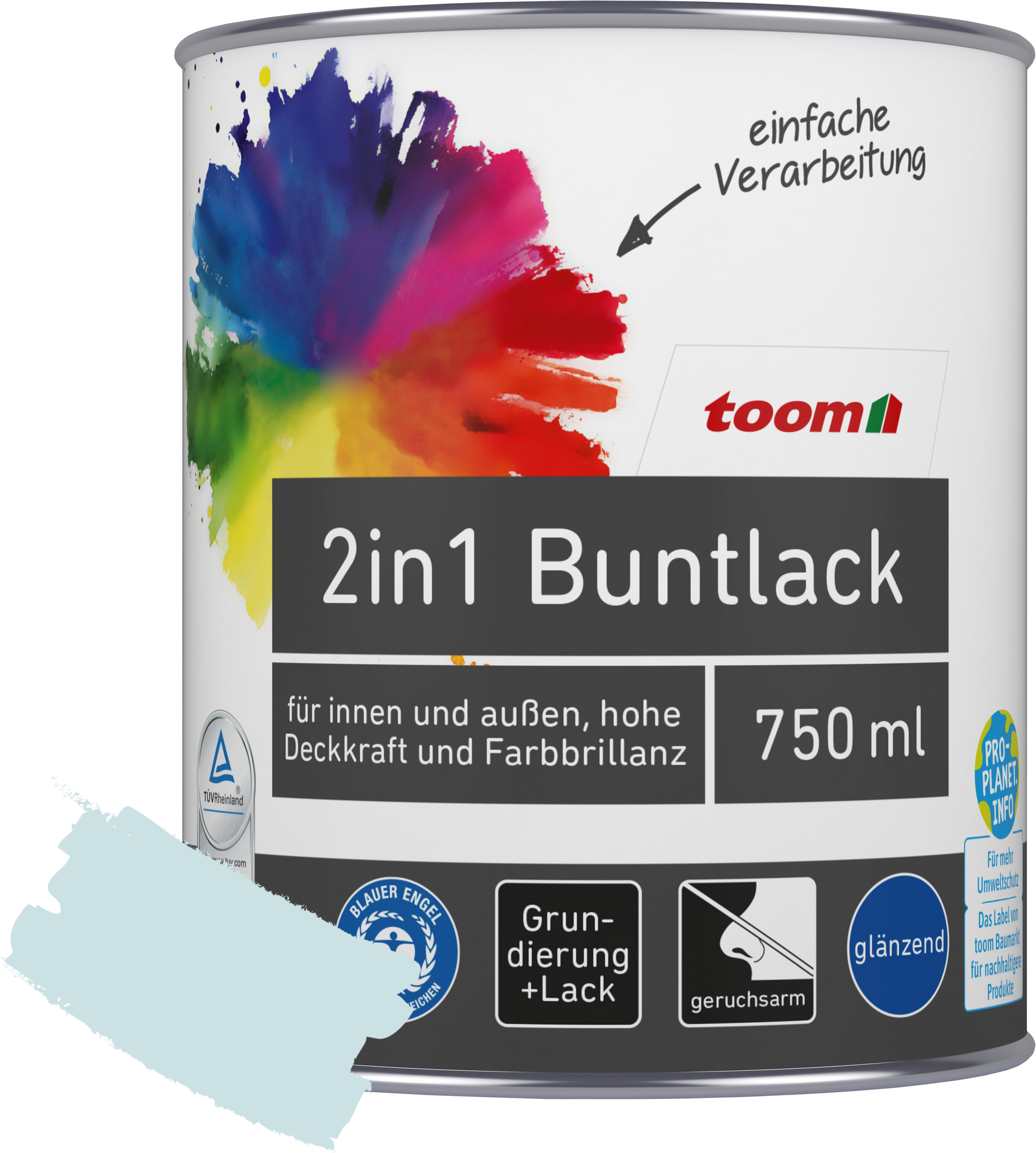 Thumbnail - toom 2in1 Buntlack 'Atempause' hellblau glänzend 750 ml