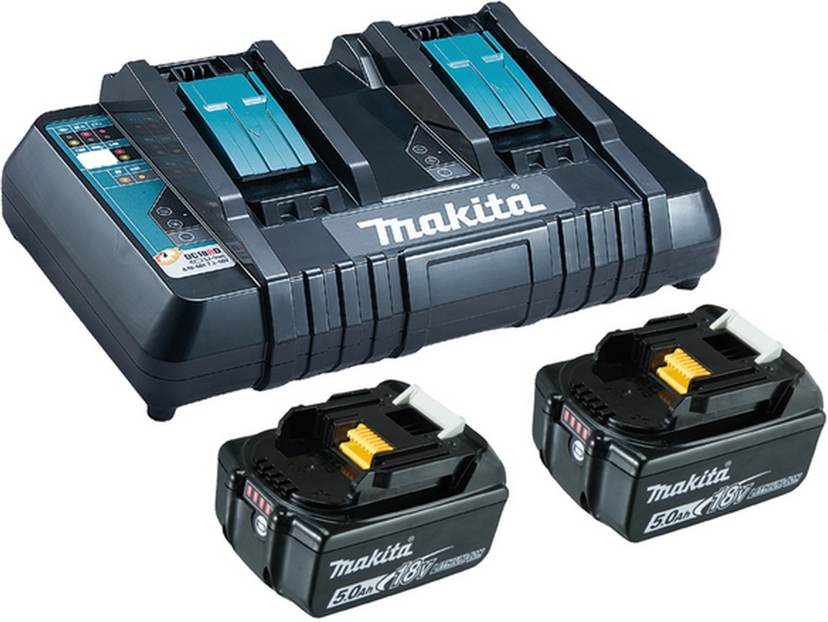 Thumbnail - Makita Akku-Set mit Doppel-Schnellladegerät und 2 x 18-V-Akkus, 5 Ah