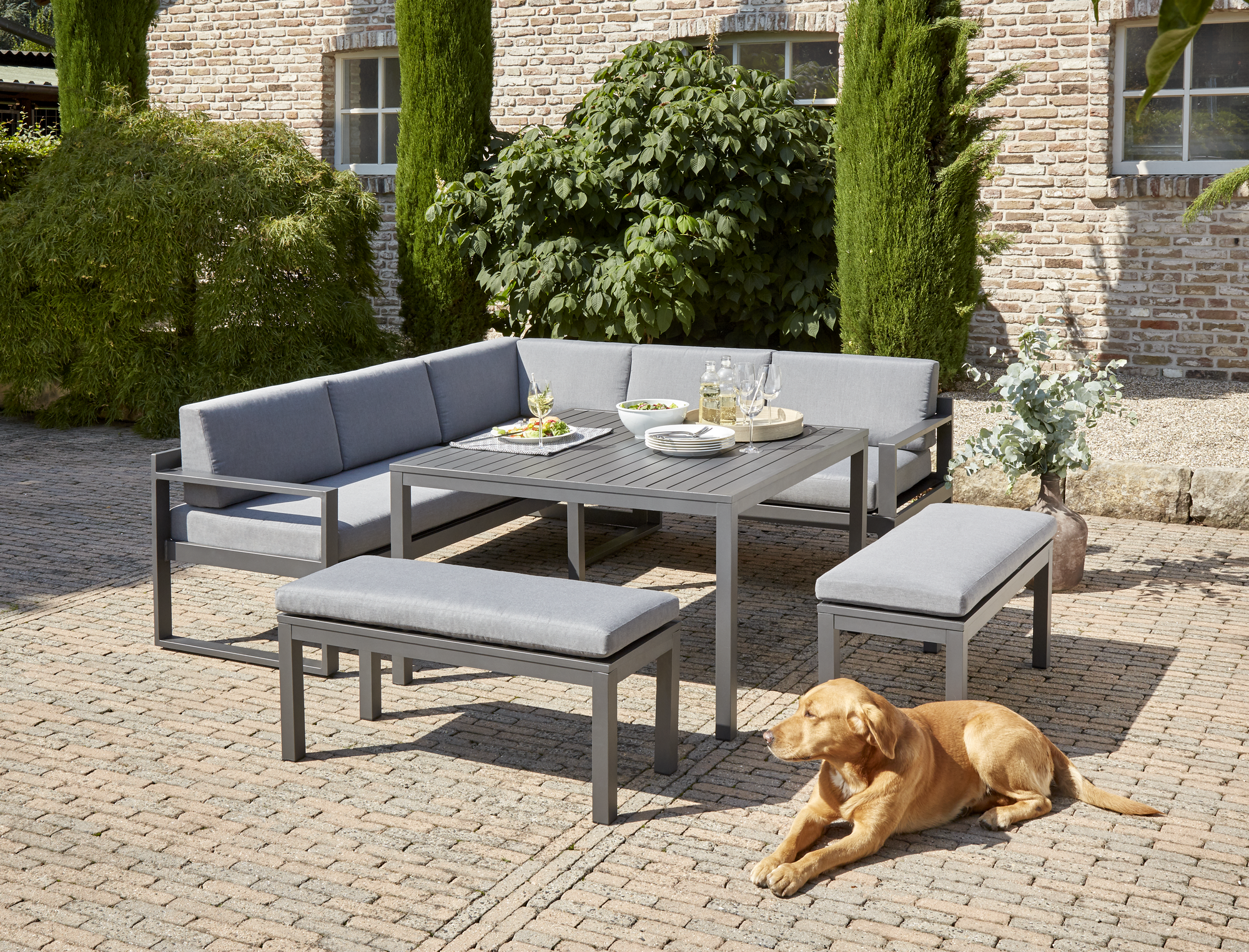 Lounge-Set 'Romy' 214/200 cm grau 5-teilig inklusive Auflagen