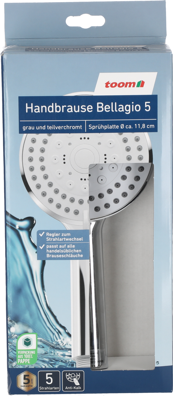 toom Handbrause 'Bellagio 5' chromfarben Ø 11,8 x 5,5 x 25,2 cm