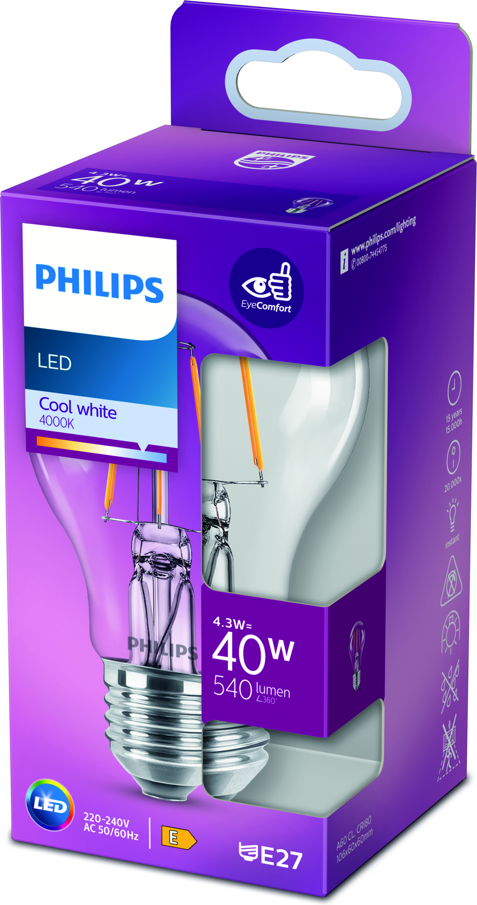 Philips LED-Lampe 'Classic' E27 4,3 W