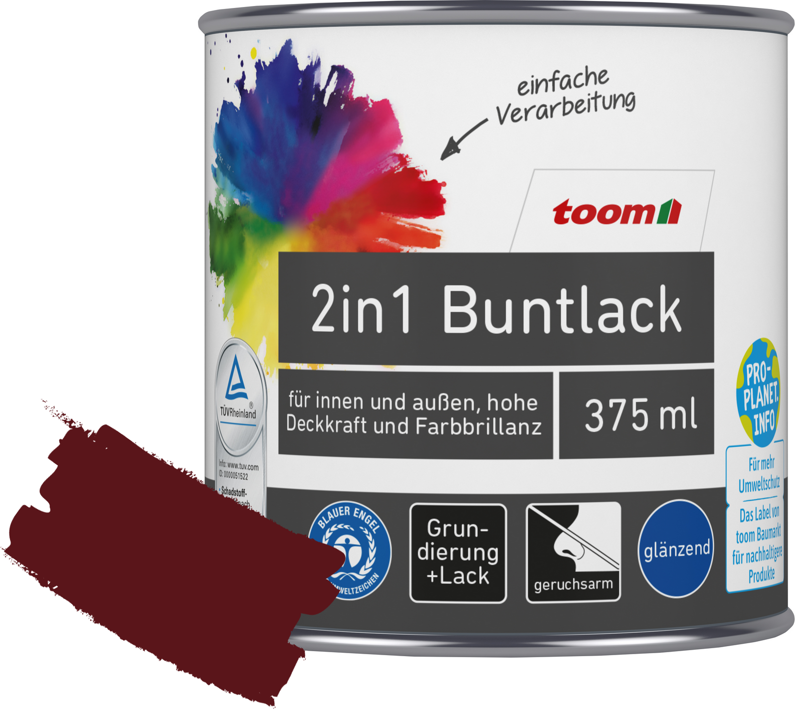 toom 2in1 Buntlack 'Abendrot' purpurrot glänzend 375 ml