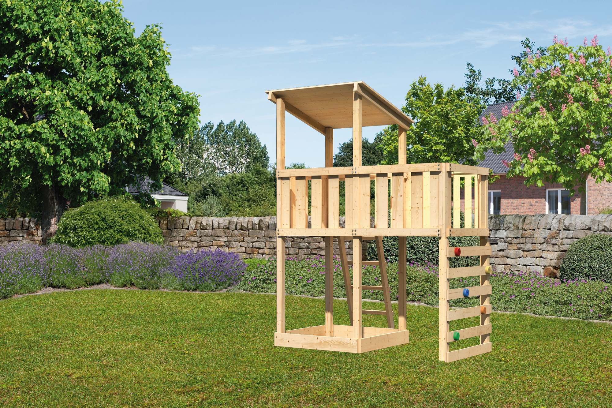 Thumbnail - Karibu Spielturm 'Anna' naturbelassene nordische Fichte 107 x 270 x 107 cm