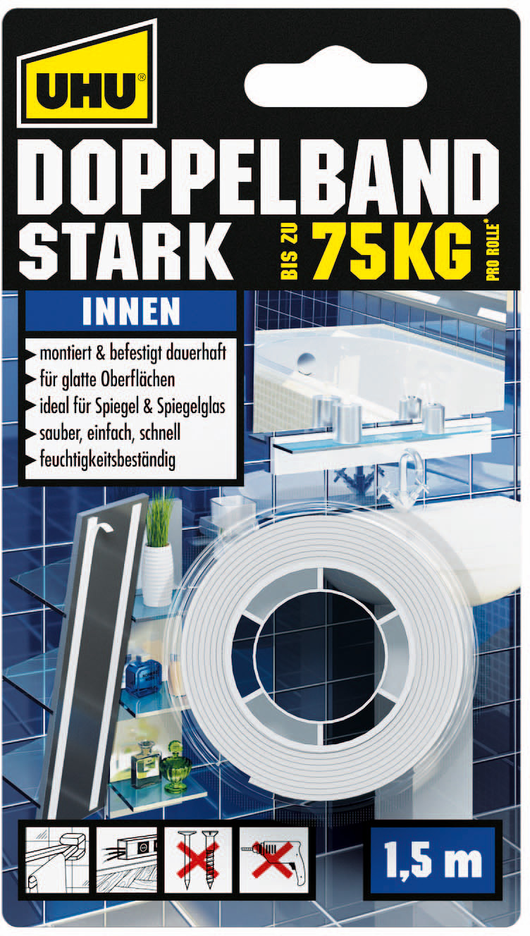 Uhu Doppel-Klebeband 'Stark Innen' weiß 1,5 m