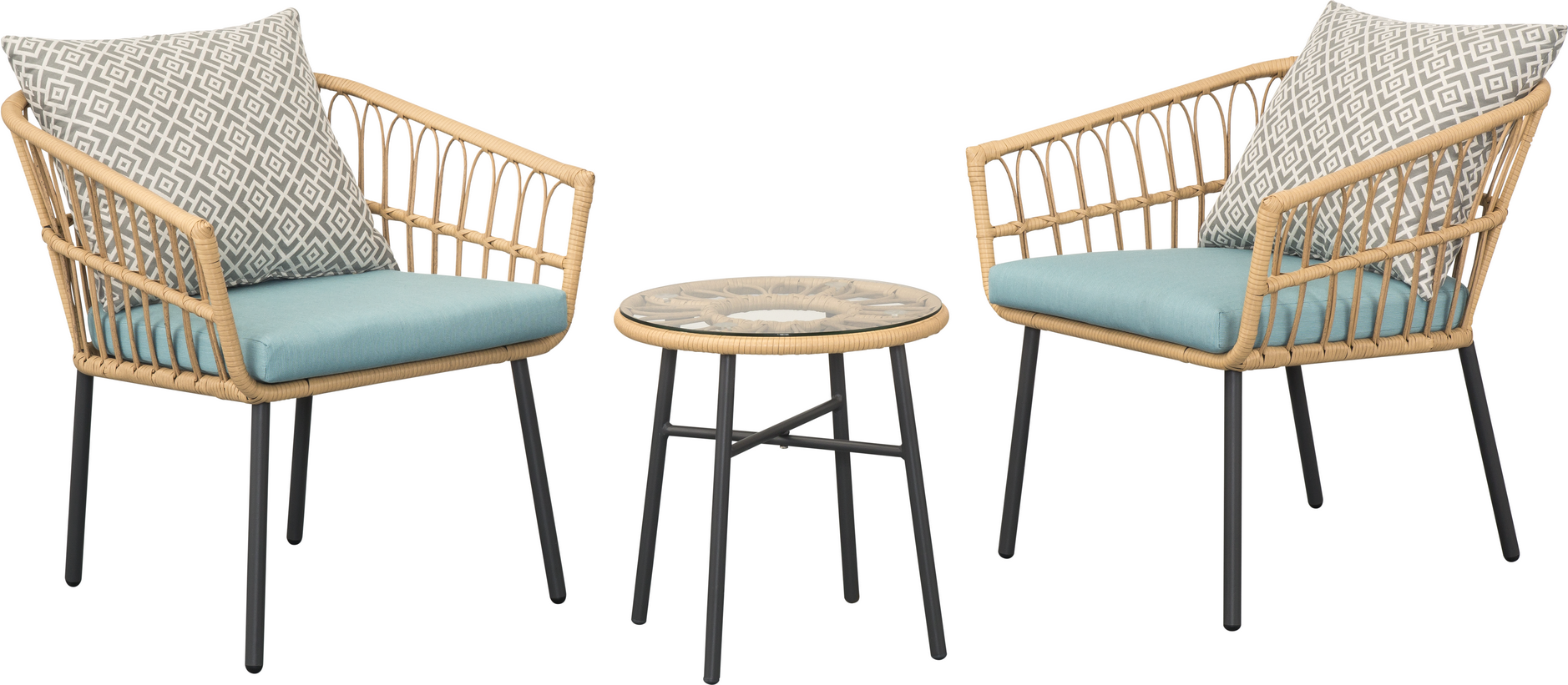 Balkonmöbel-Set 'Boho' mehrfarbig 3-teilig, inkl. Kissen