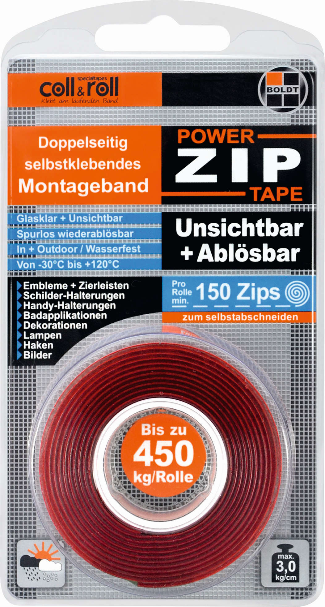 Boldt Montageband 'PowerZIP' glasklar wasserfest 1,5 m