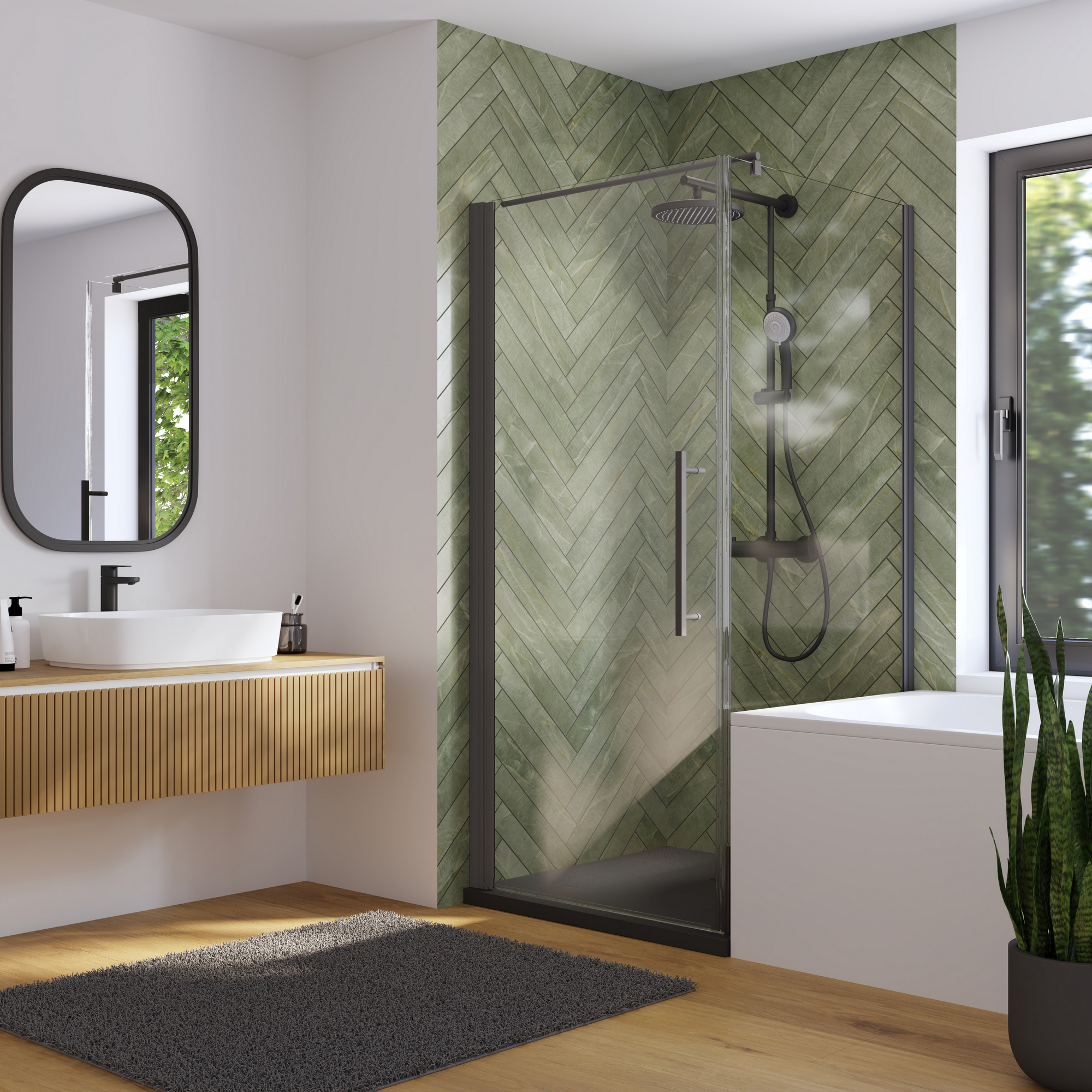 toom Badewannenseitenwand 'Beta' für Drehtür, Klarglas CER+, rechts/links, schwarz matt, teilgerahmt, 80 x 190 cm