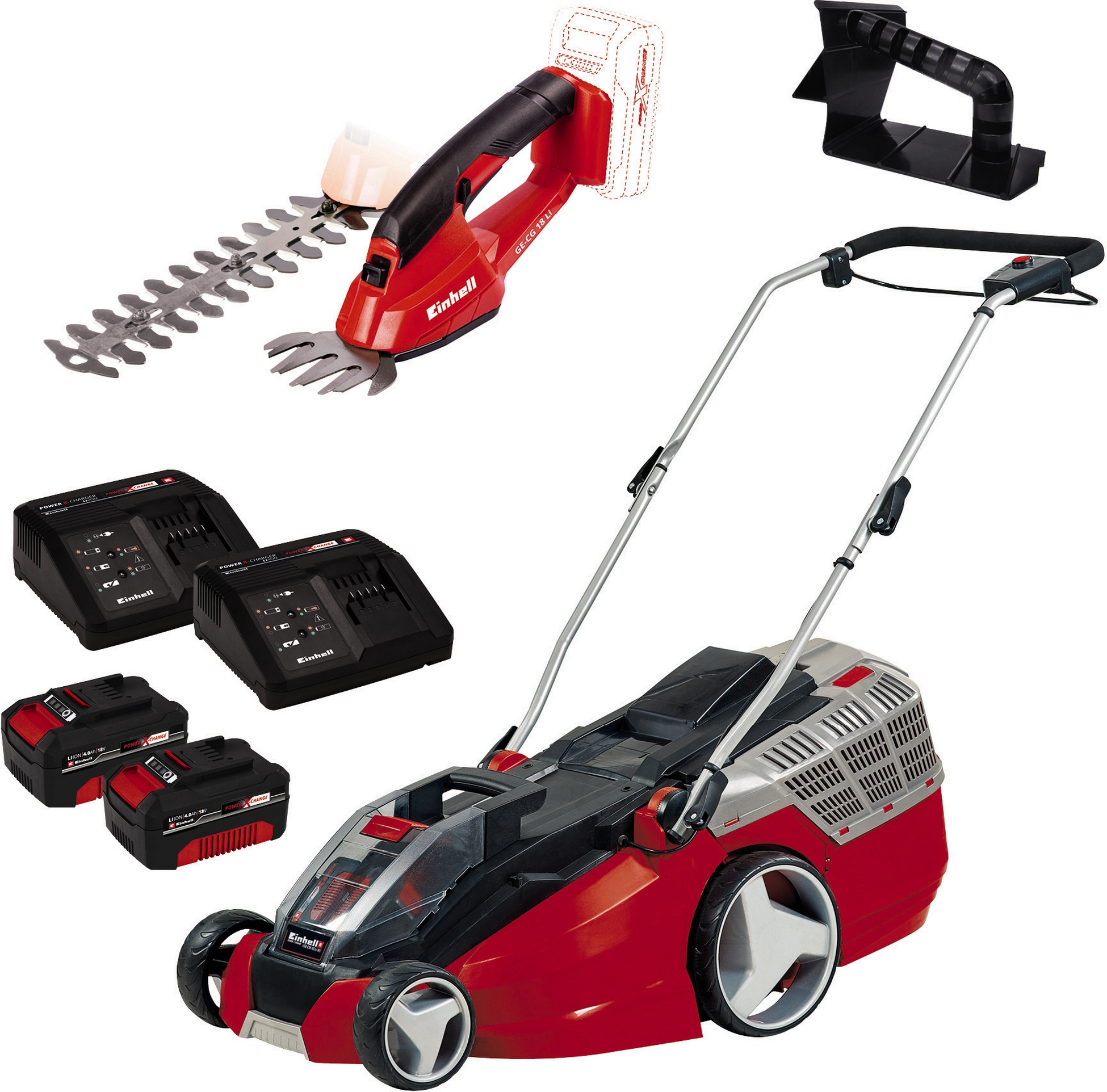 Einhell Akku-Rasenmäher 'GE-CM 43 Li M' mit 2 x Akkus, Gras- und Strauchschere, 6-teilig, bis 600 m²