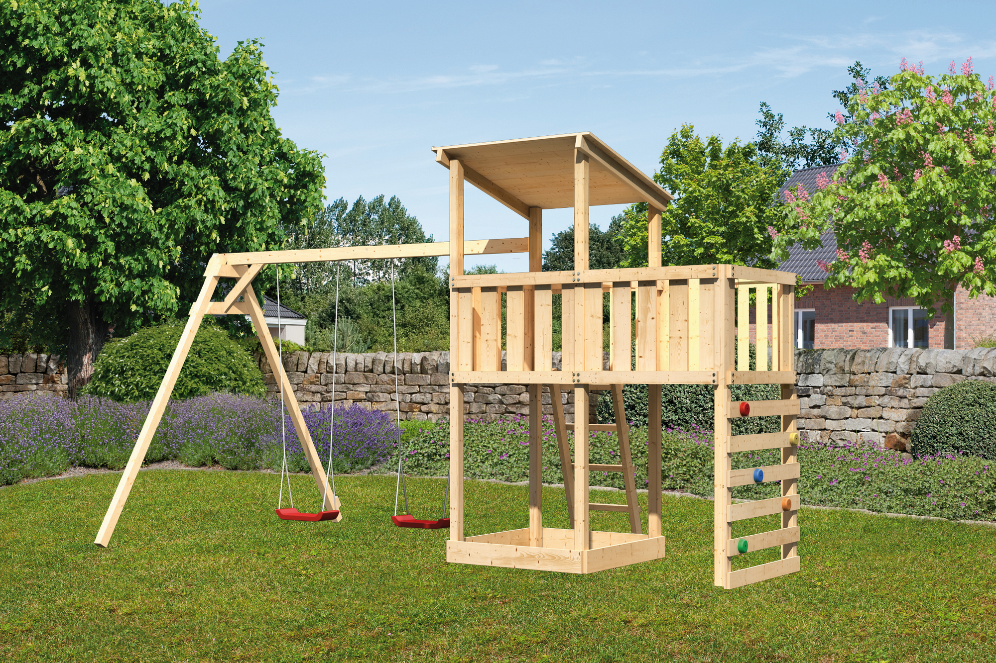 Karibu Spielturm 'Anna' naturbelassene nordische Fichte 107 x 270 x 107 cm