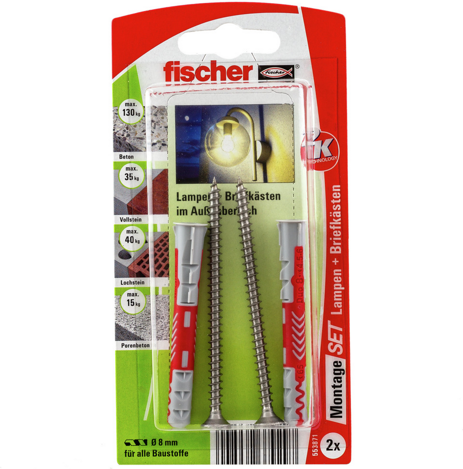 Fischer Montage-Set 'K' für Lampen und Briefkästen im Außenbereich, Ø 8 mm, 4-teilig